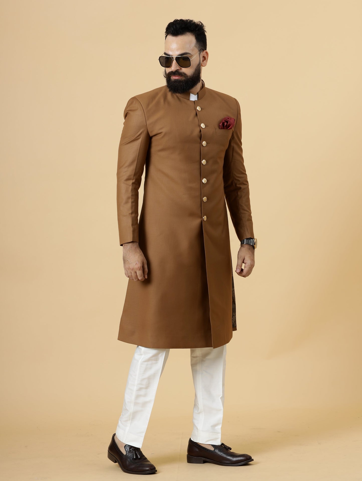 Classic Caramel Brown Achkan for Men