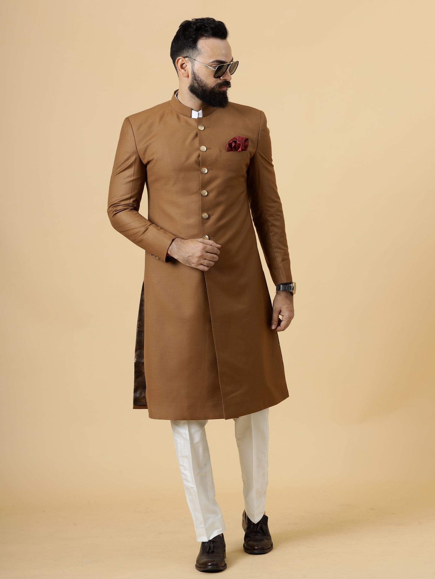 Classic Caramel Brown Achkan for Men