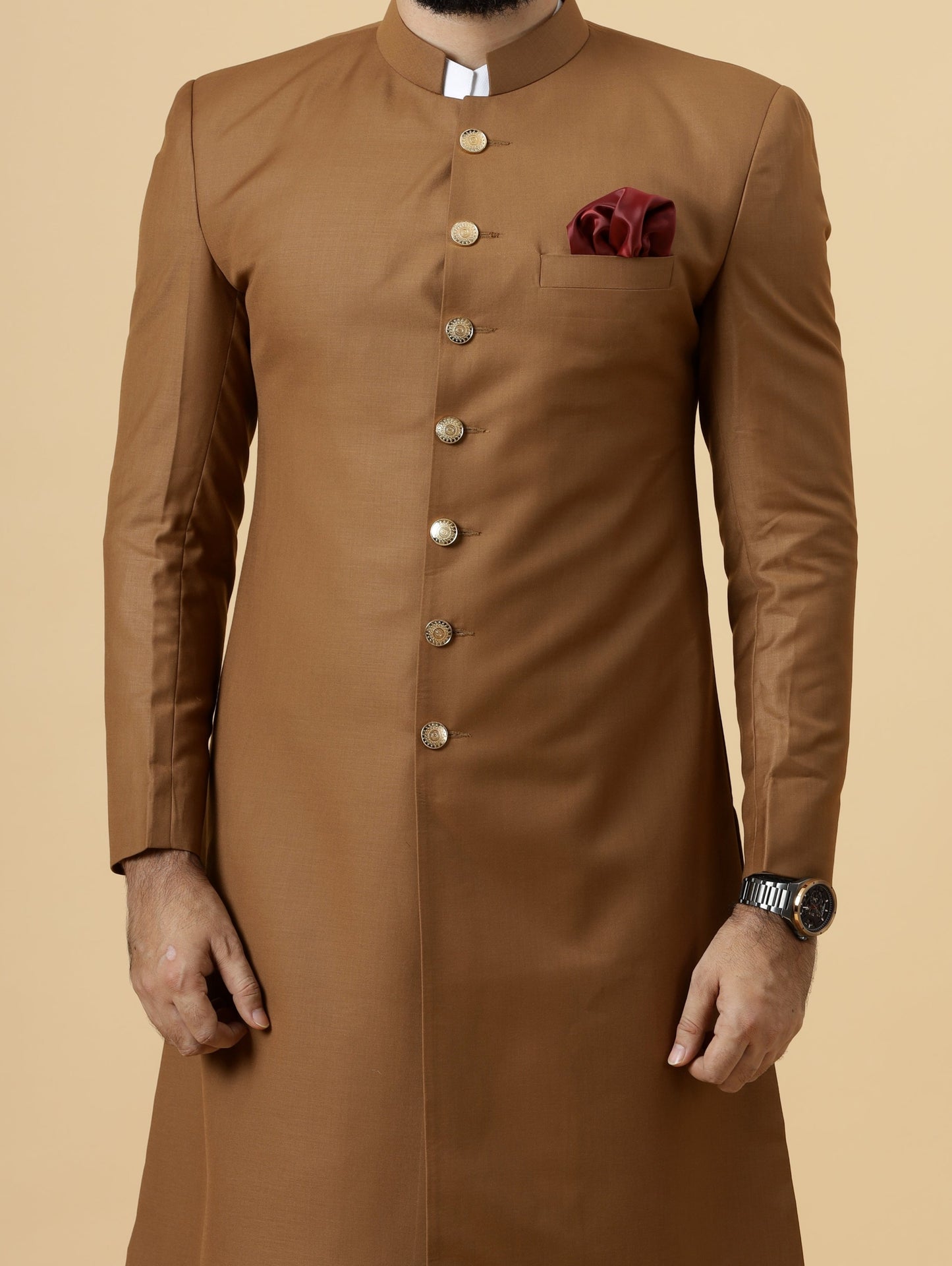 Classic Caramel Brown Achkan for Men