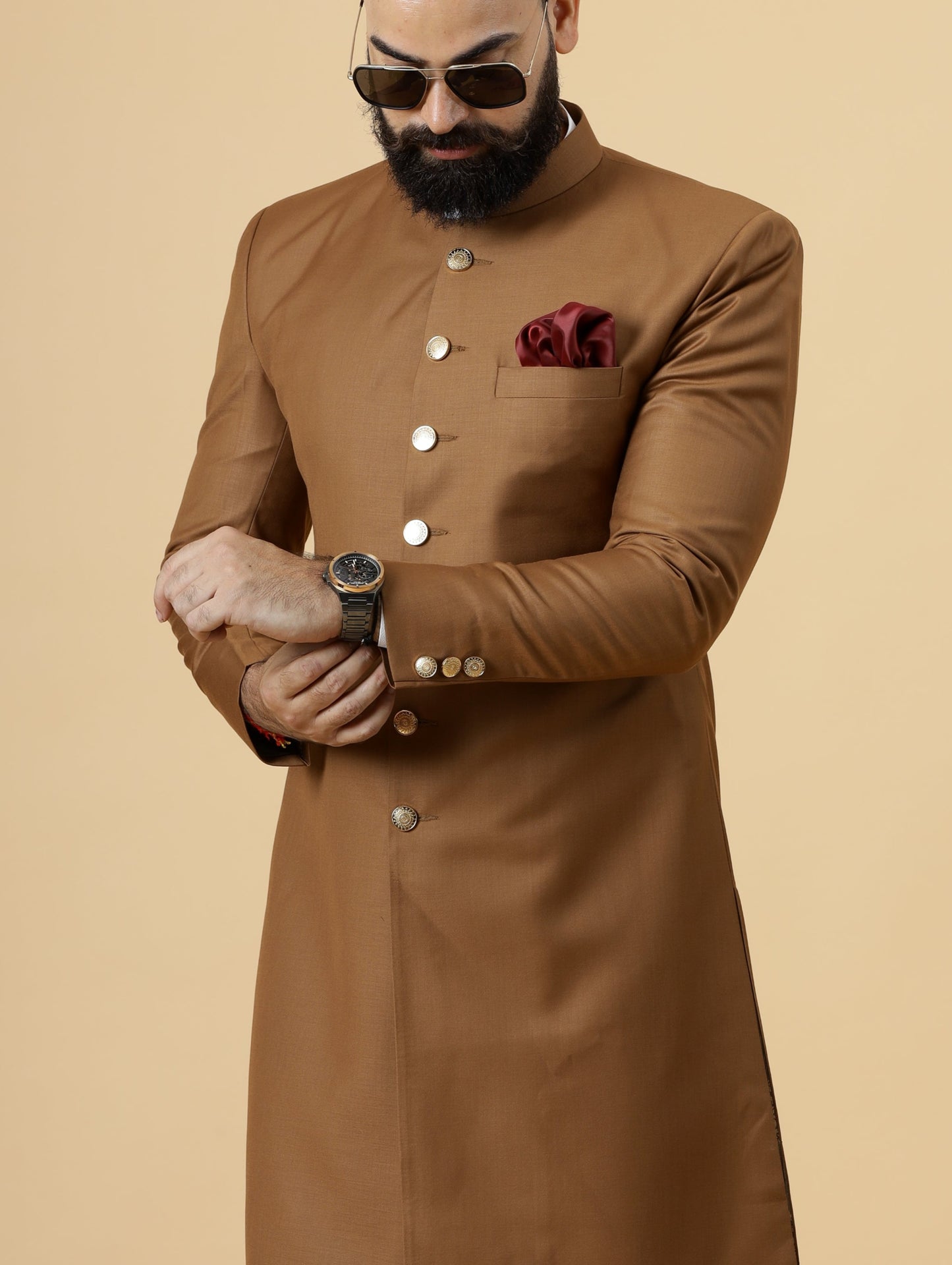 Classic Caramel Brown Achkan for Men