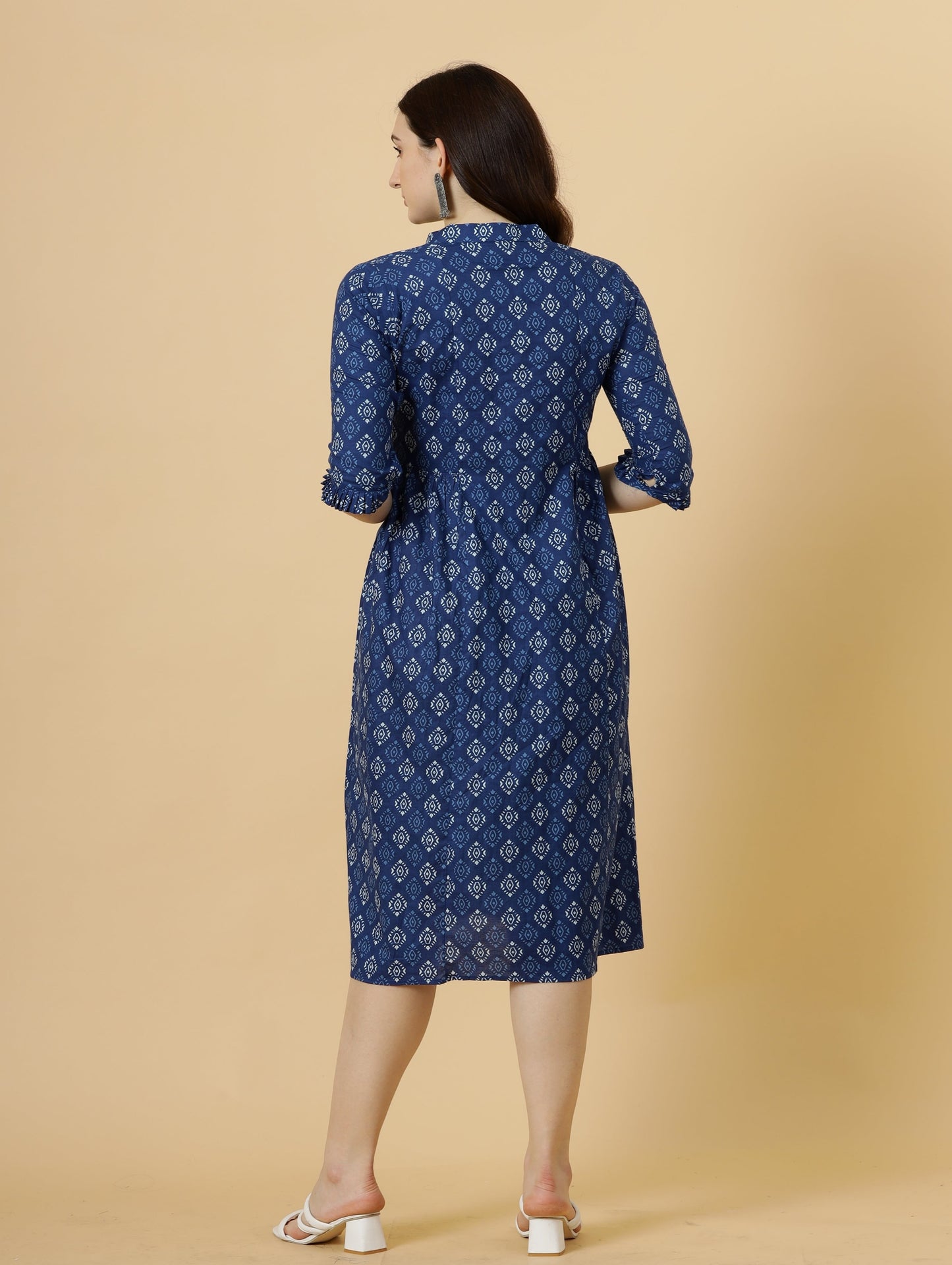 Classy Navy-Blue Sanganeri Block Printed Dress