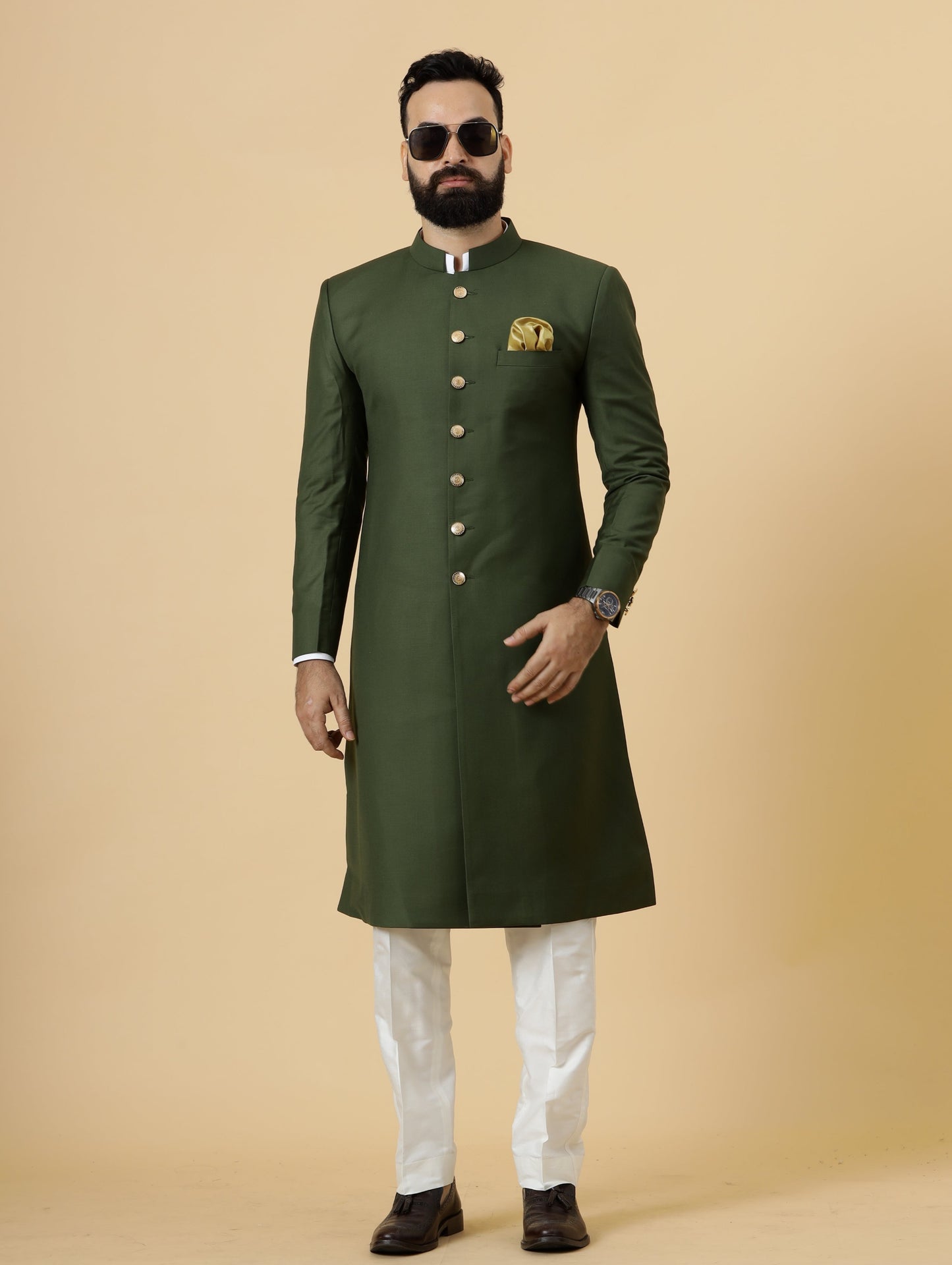 Classic Seaweed Green Achkan for Men