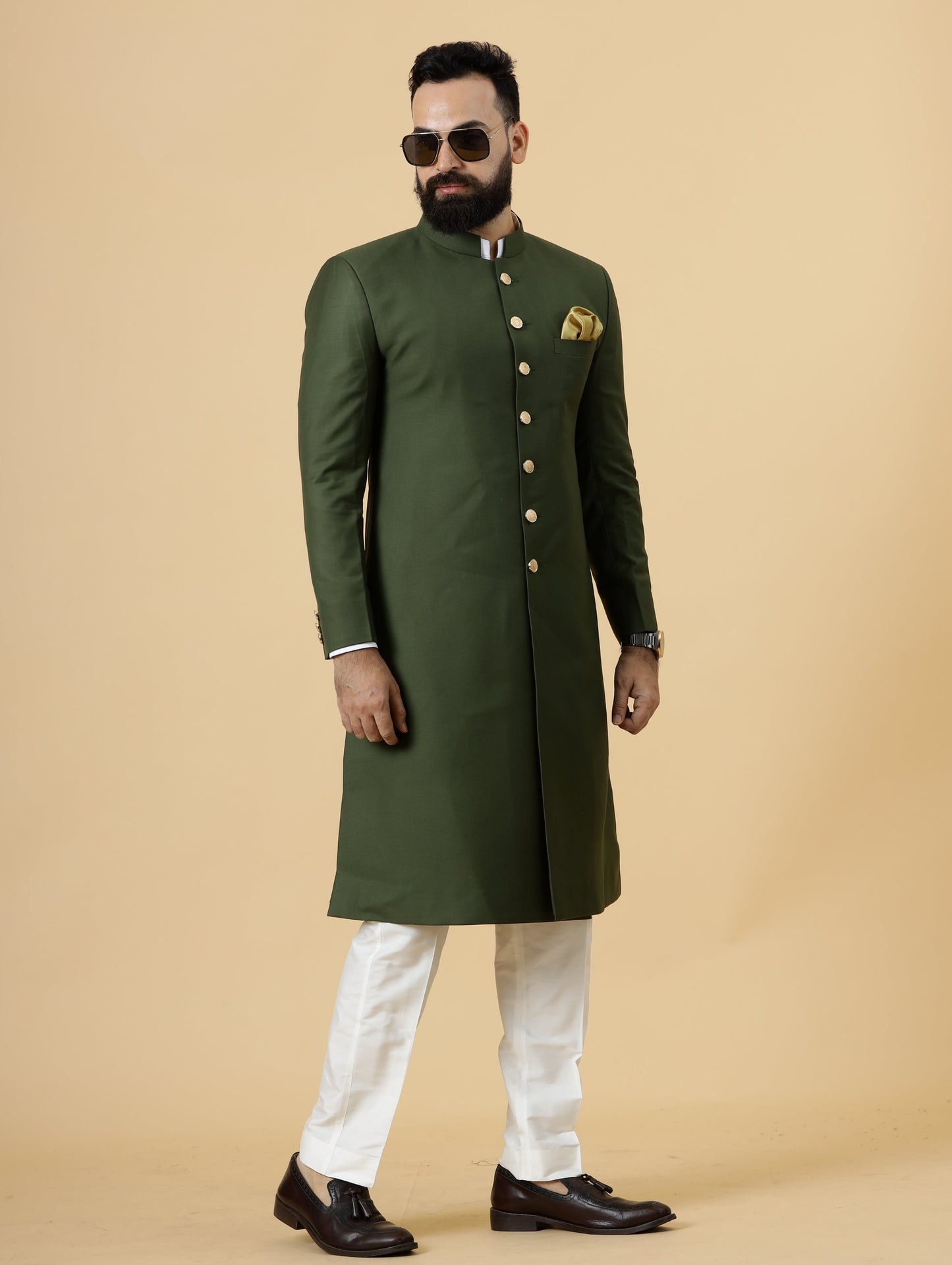 Classic Seaweed Green Achkan for Men