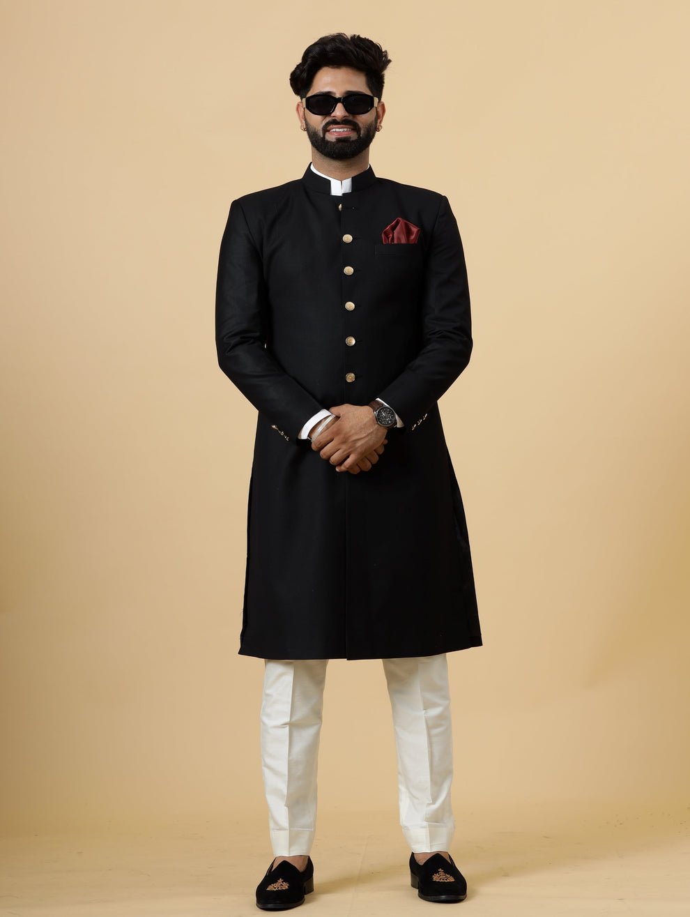 Classic Black Achkan for Men – Rajanyas