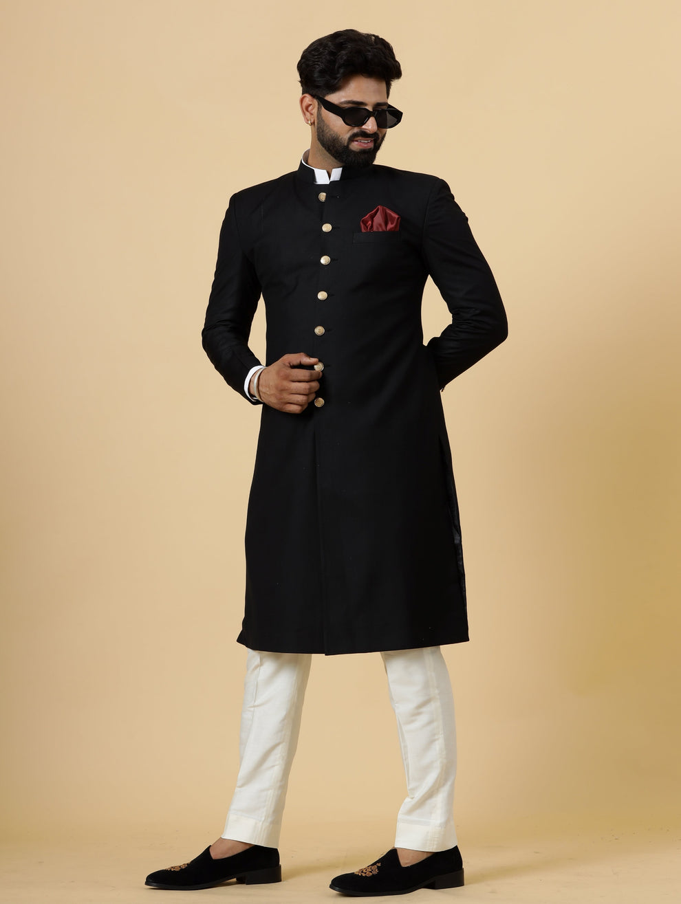 Classic Black Achkan for Men – Rajanyas