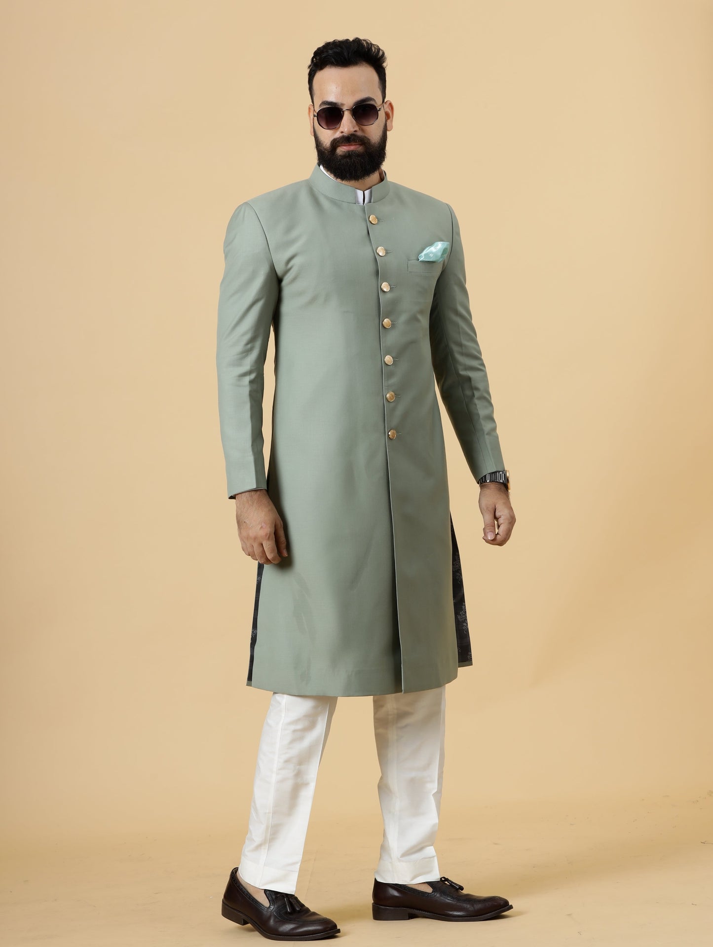 Classic Moss Green Achkan for Men