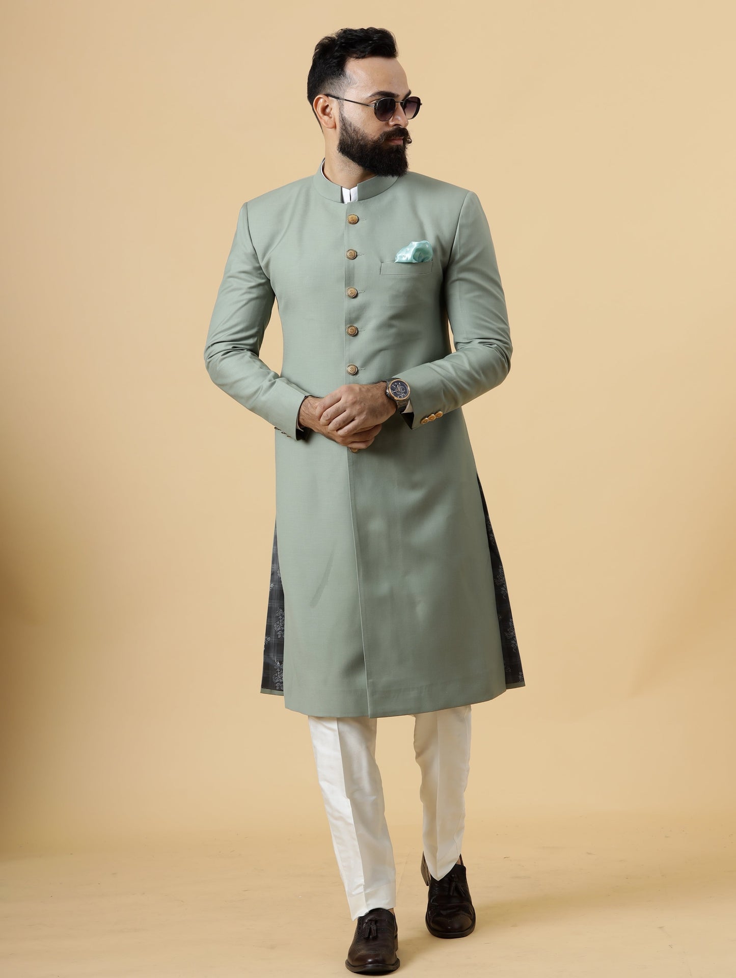 Classic Moss Green Achkan for Men