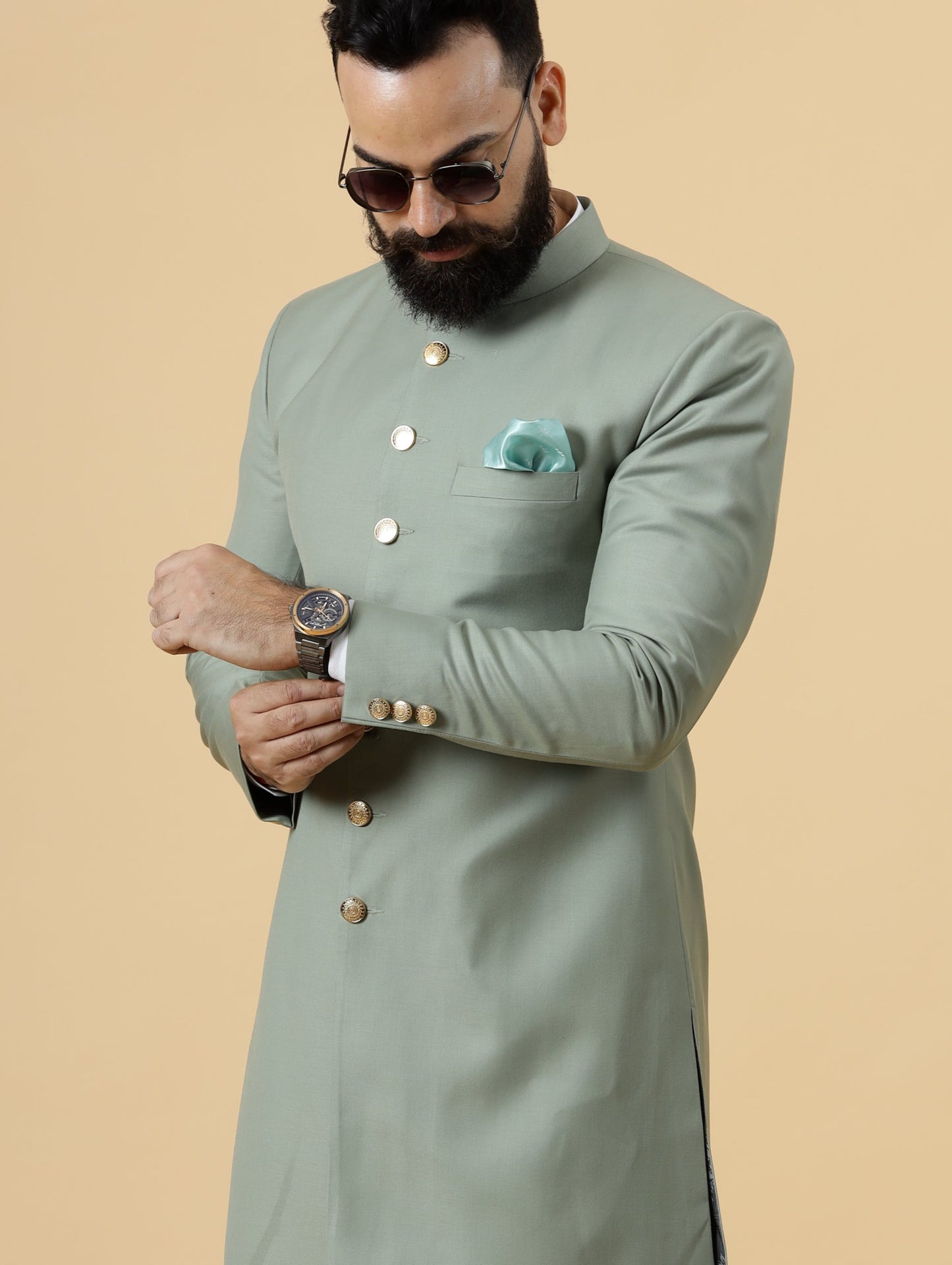 Classic Moss Green Achkan for Men