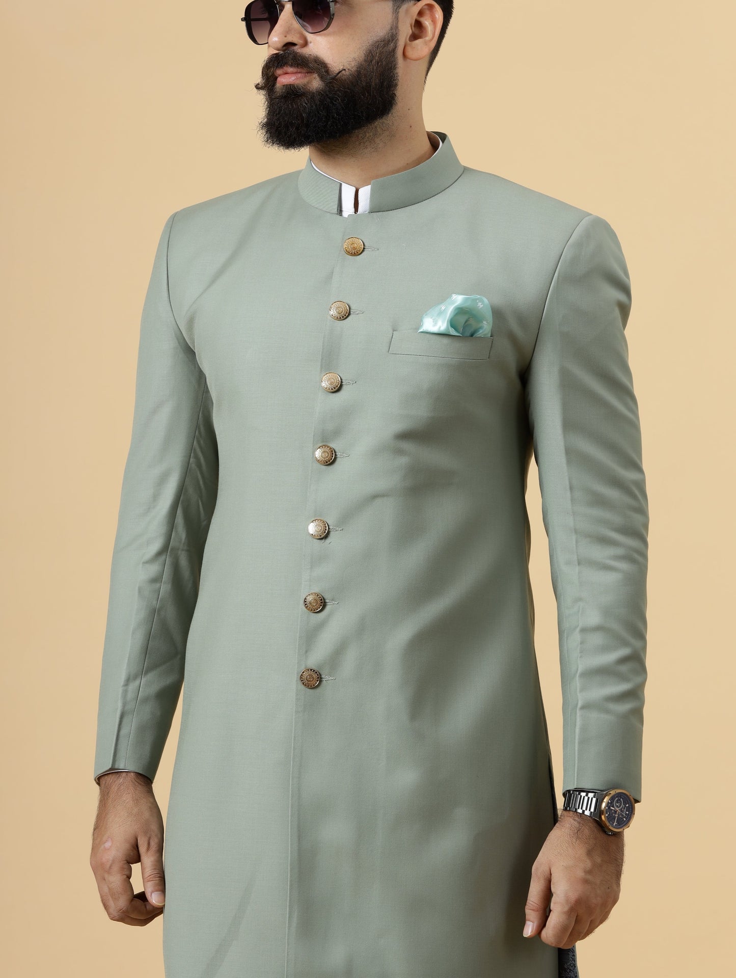 Classic Moss Green Achkan for Men