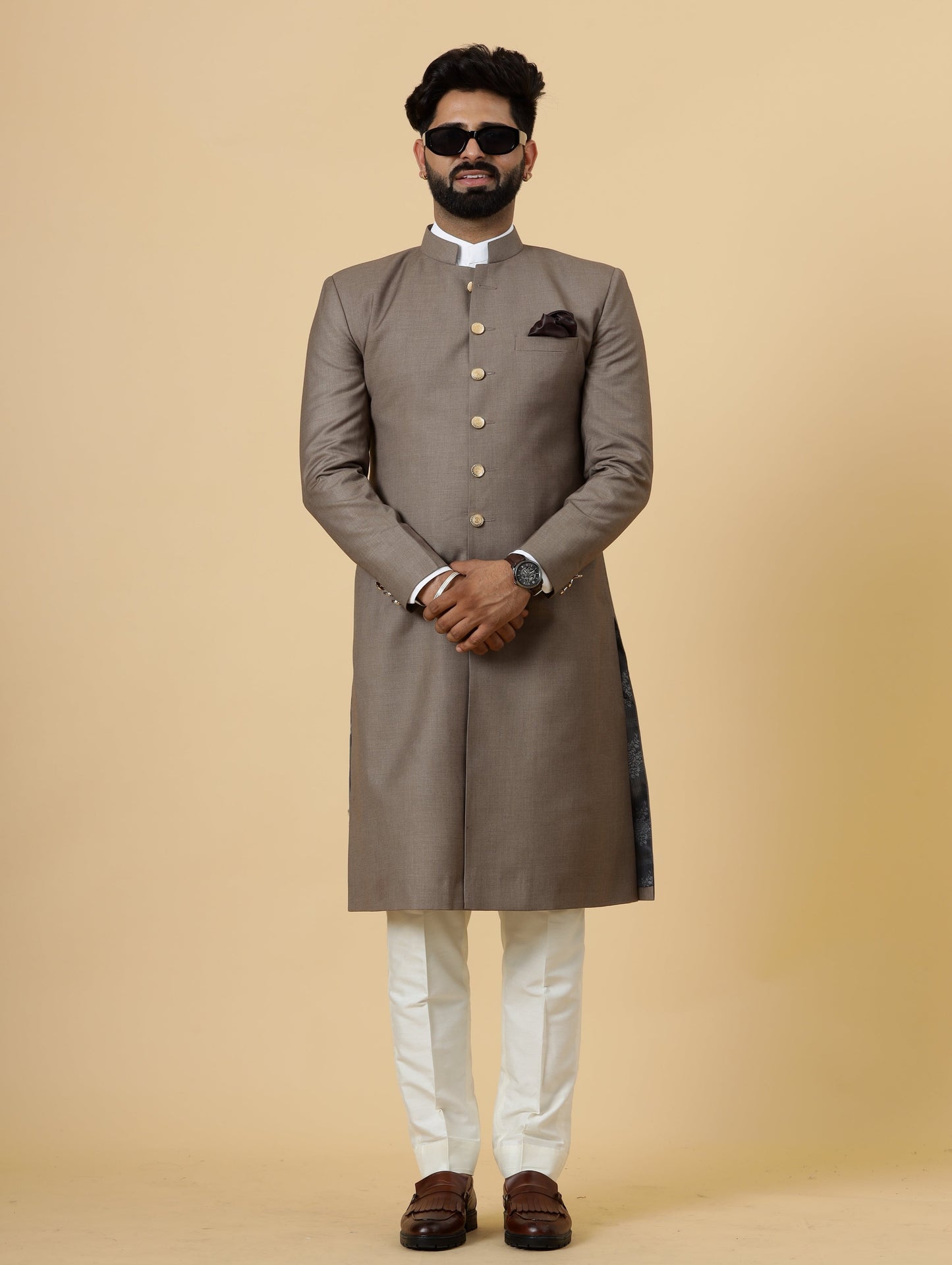 Classic Mink Brown Achkan for Men