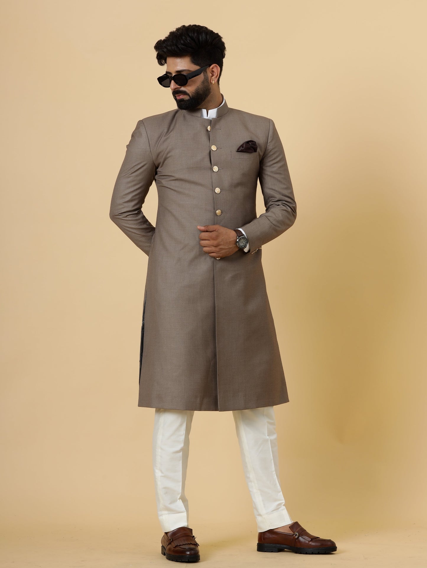 Classic Mink Brown Achkan for Men