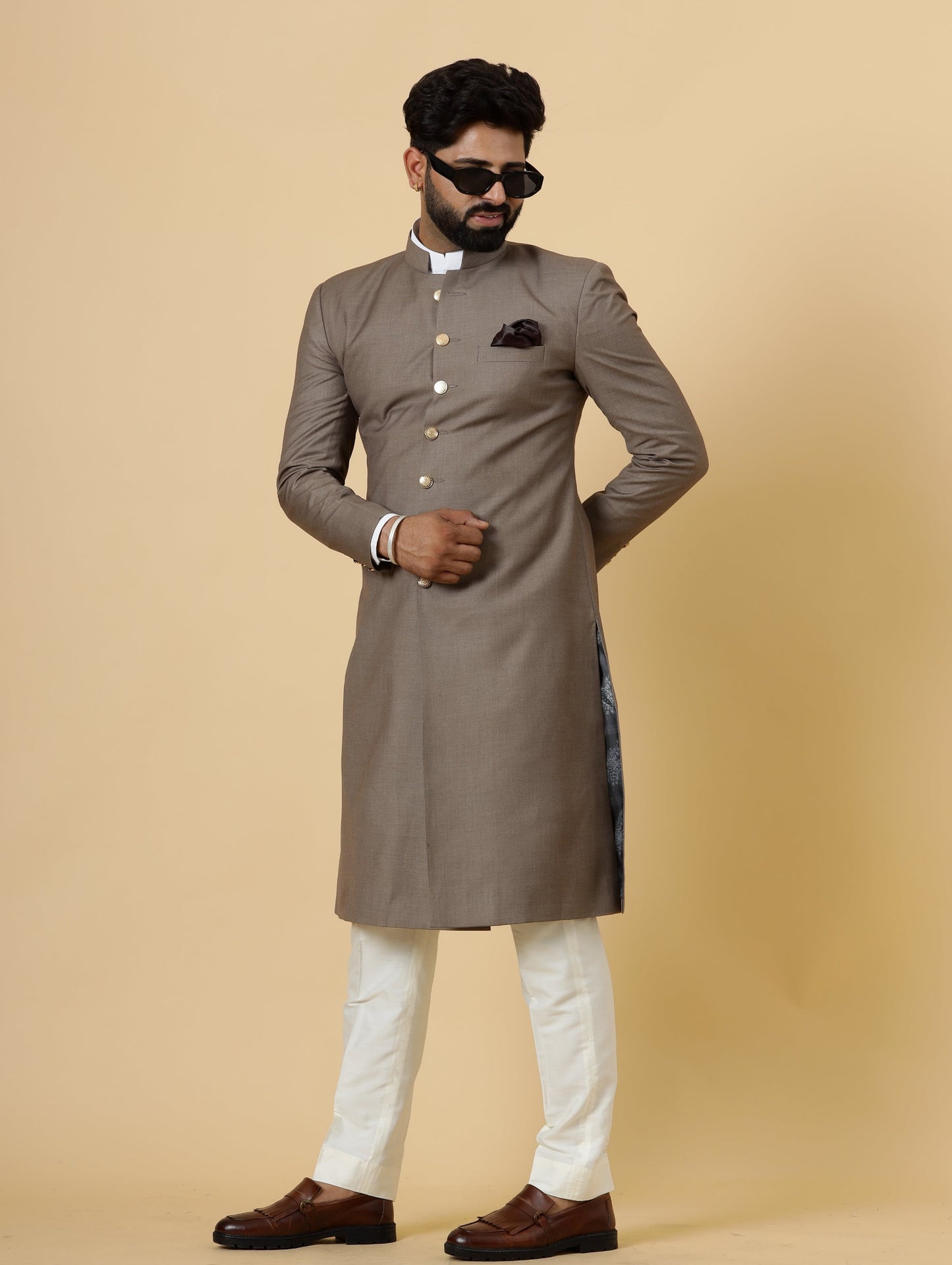 Classic Mink Brown Achkan for Men