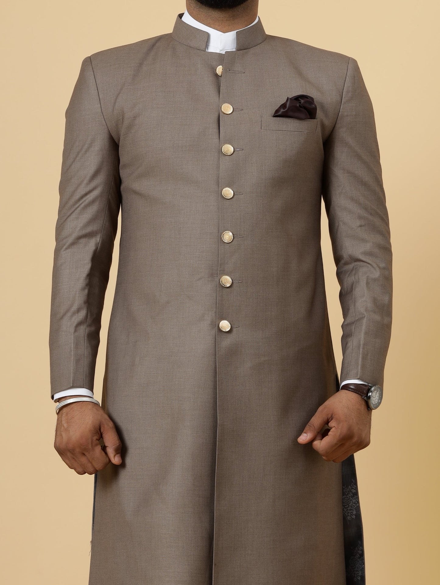 Classic Mink Brown Achkan for Men