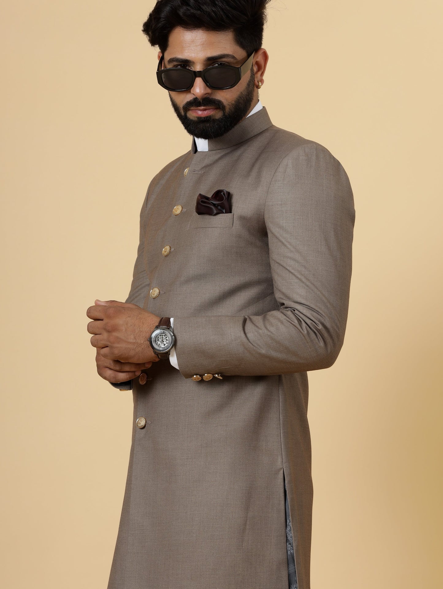 Classic Mink Brown Achkan for Men