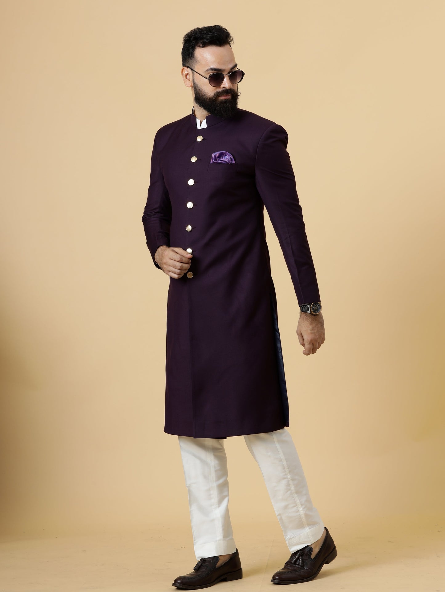 Classic Dark Purple Achkan for Men