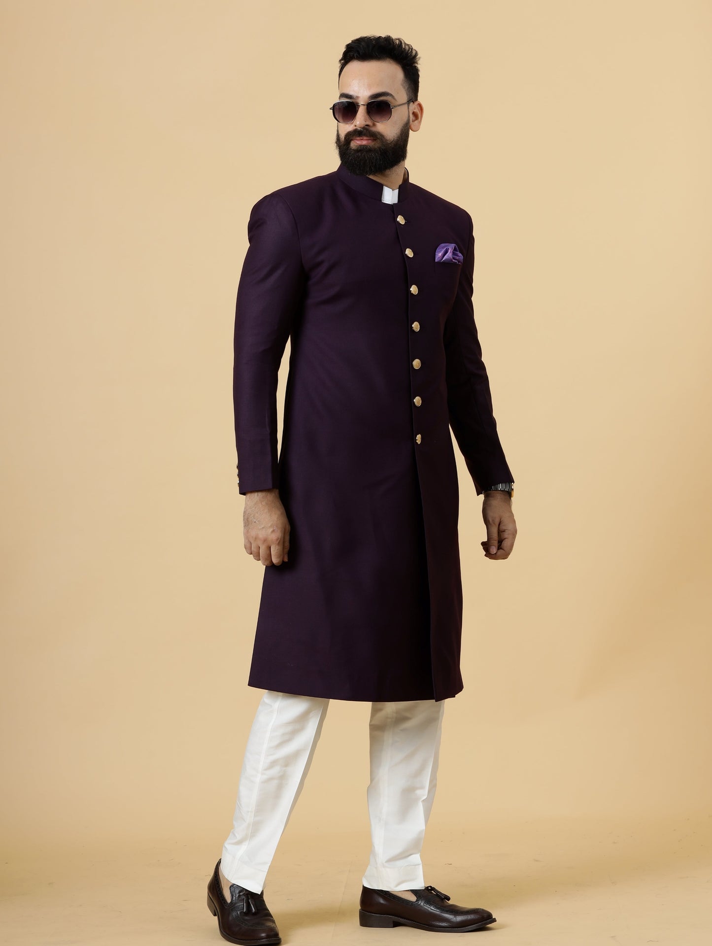 Classic Dark Purple Achkan for Men