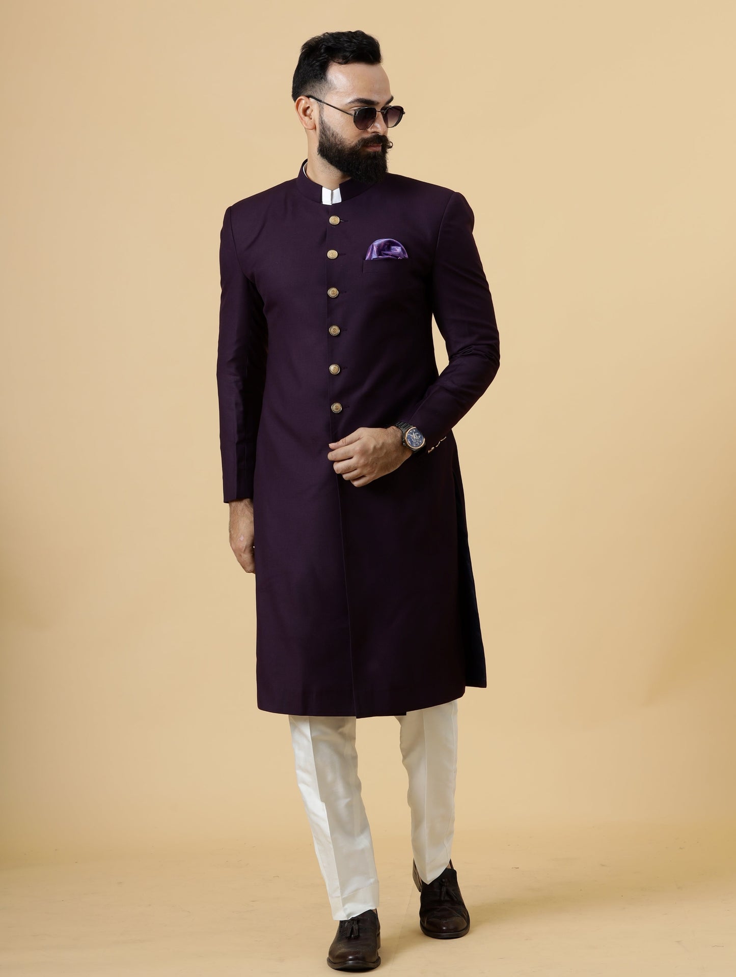 Classic Dark Purple Achkan for Men