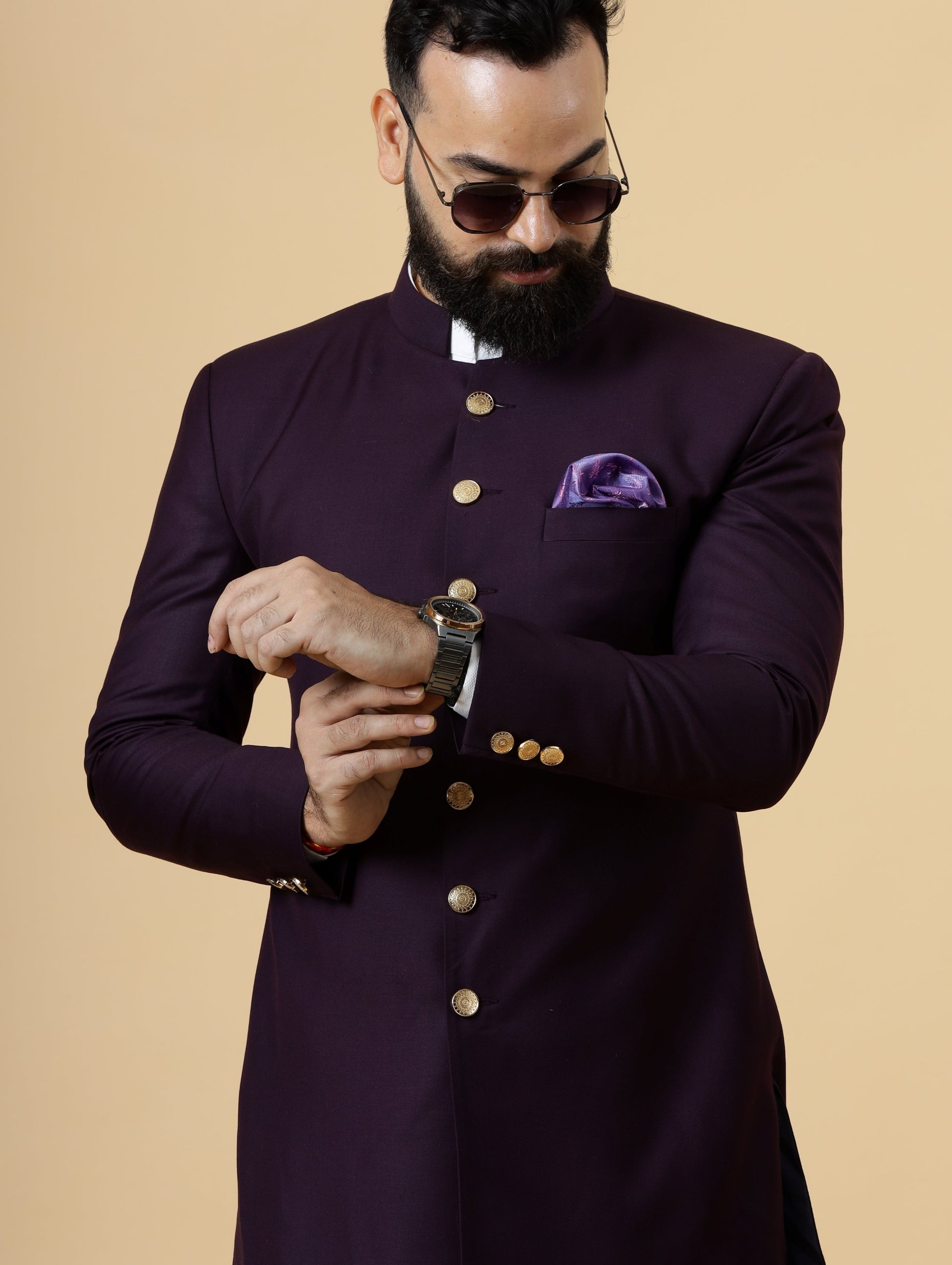 Classic Dark Purple Achkan for Men Rajanyas Classic Dark Purple Achkan for Men Rajanyas