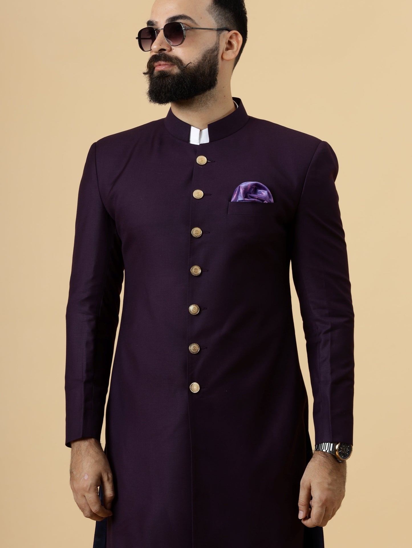 Classic Dark Purple Achkan for Men