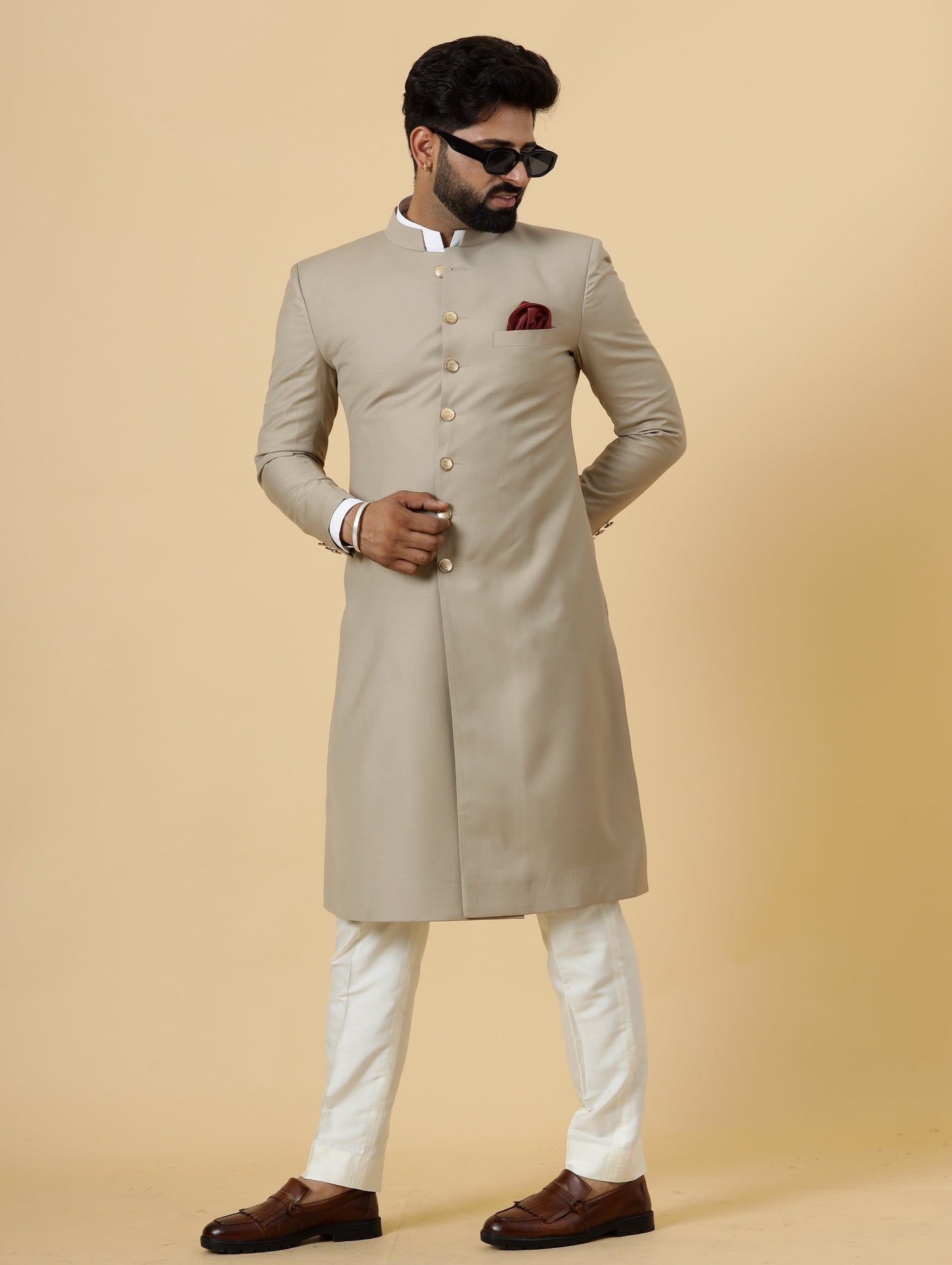 Classic Khaki Achkan for Men