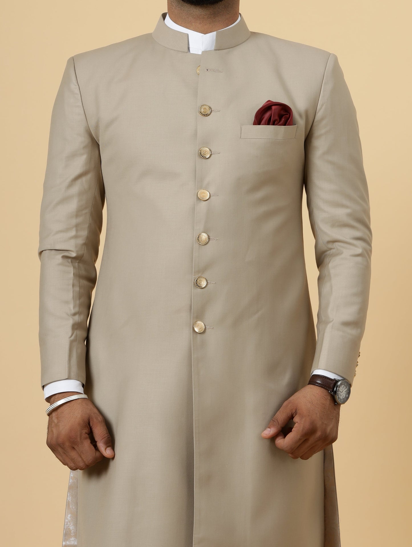 Classic Khaki Achkan for Men