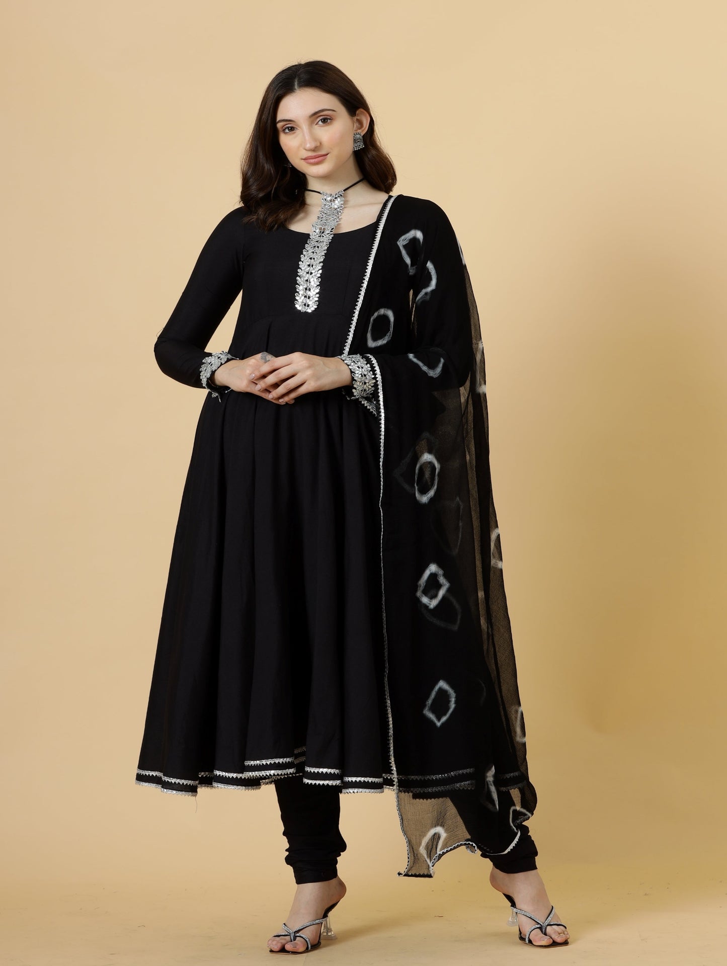 Classic Black Anarkali Suit with Tye and dye Dupatta