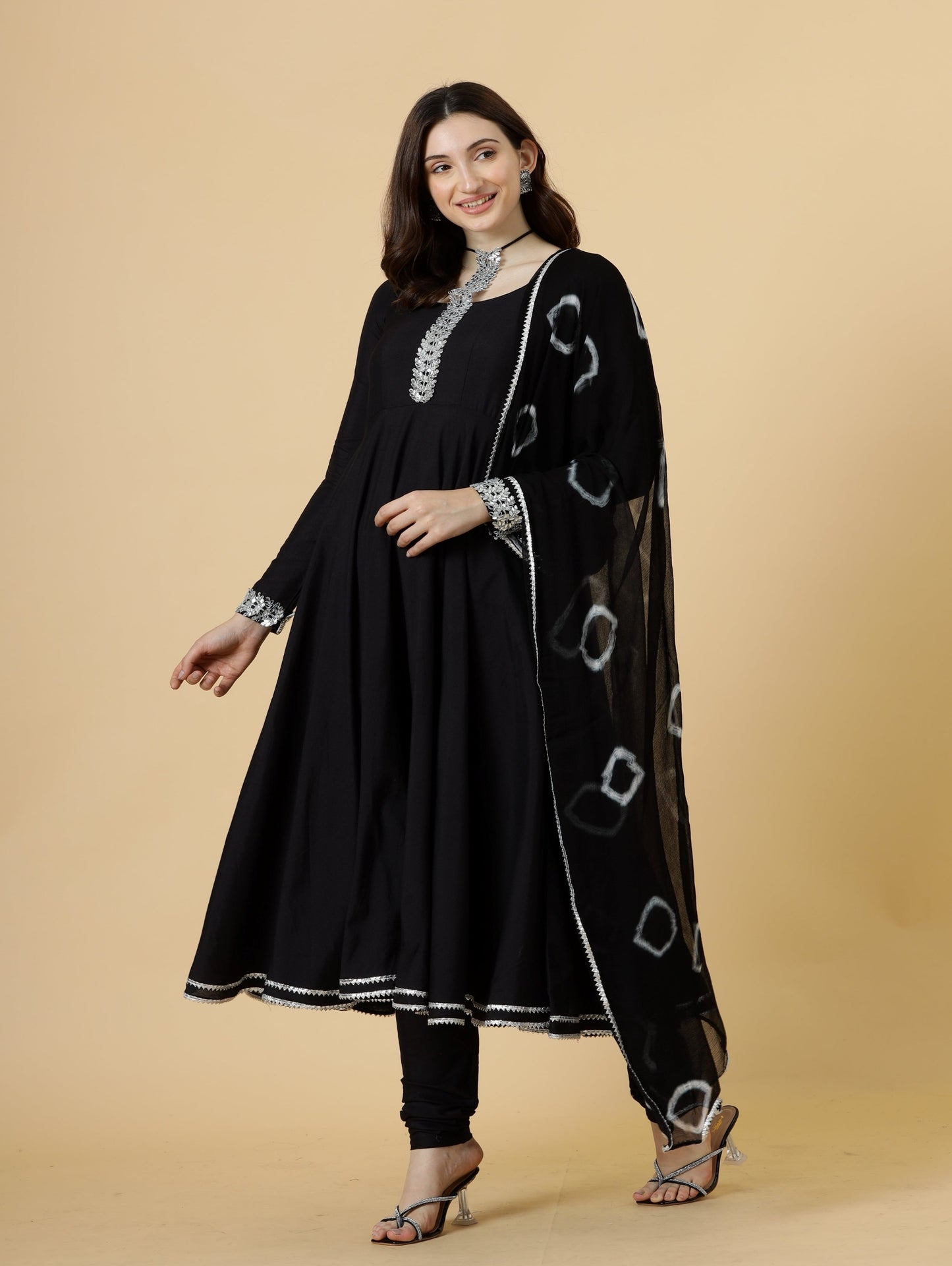 Classic Black Anarkali Suit with Tye and dye Dupatta