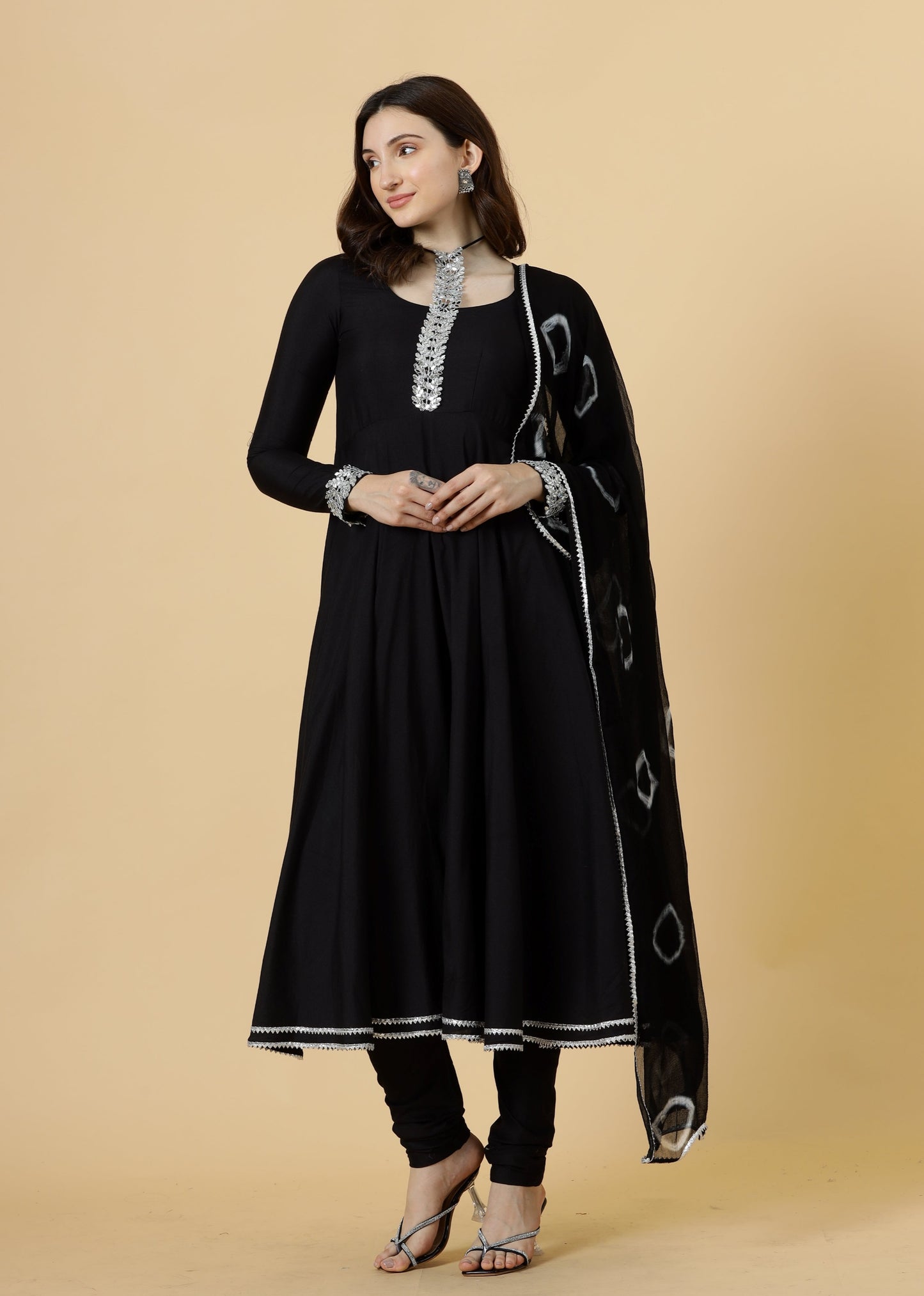 Classic Black Anarkali Suit with Tye and dye Dupatta