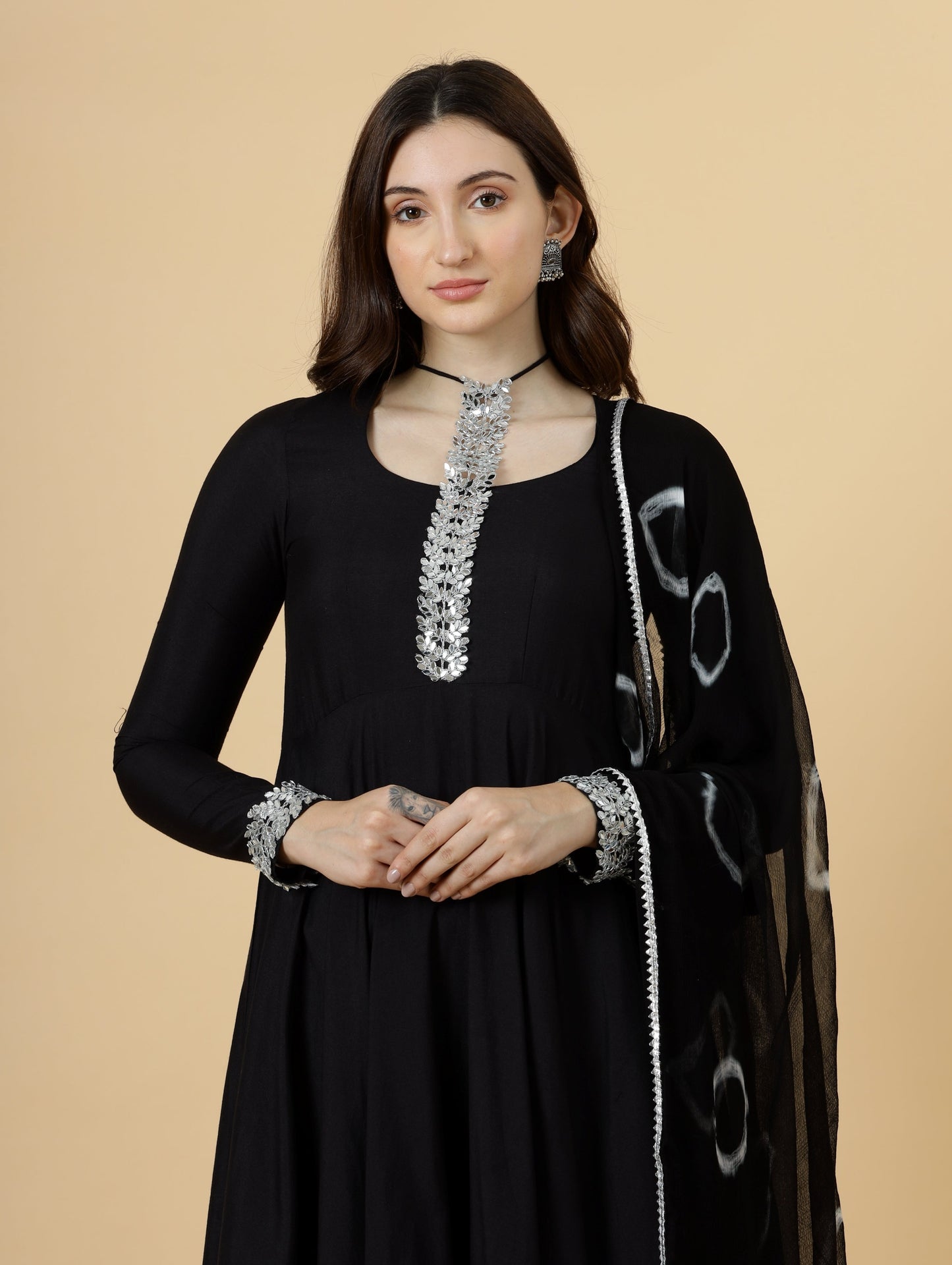 Classic Black Anarkali Suit with Tye and dye Dupatta