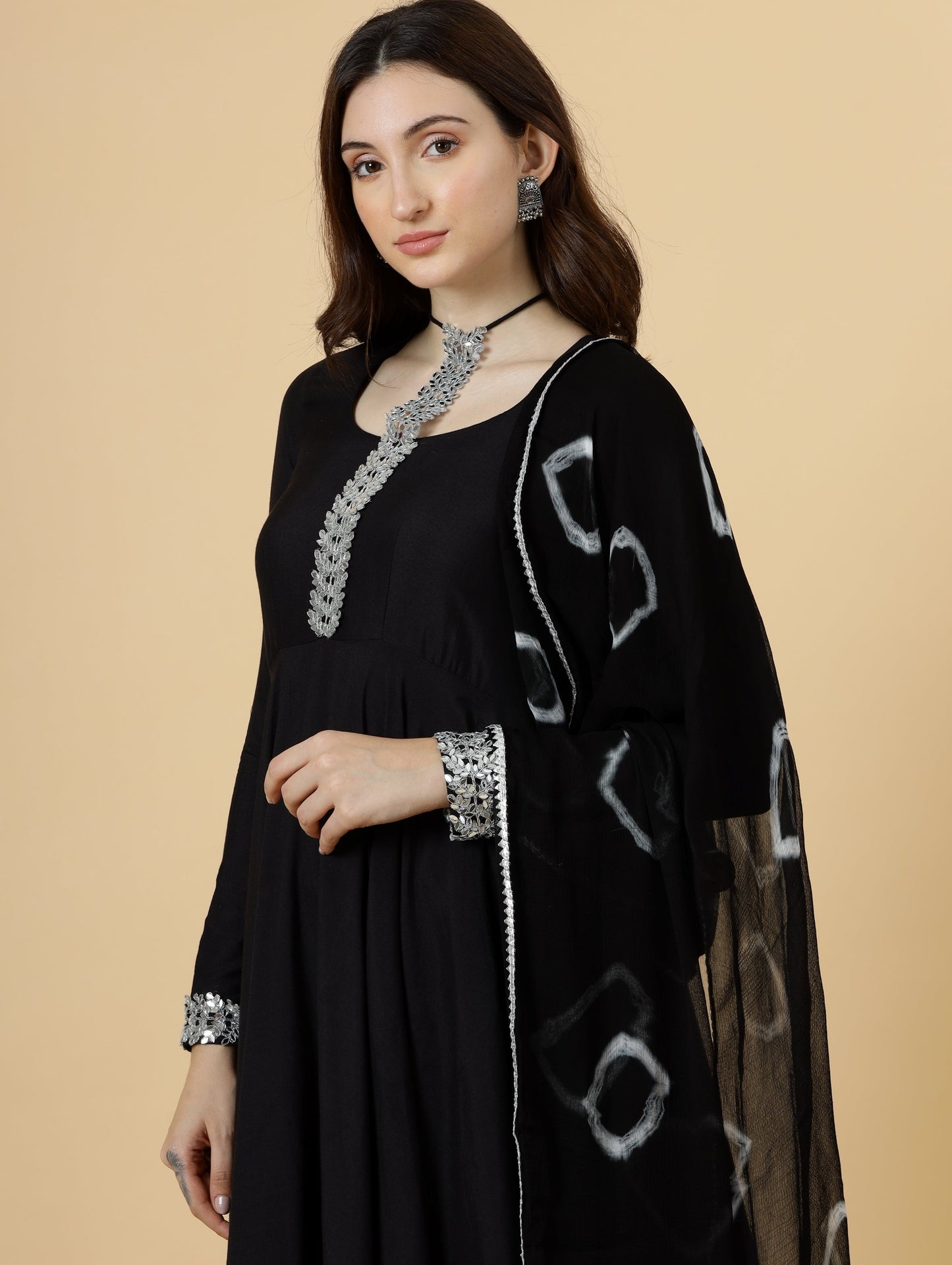 Classic Black Anarkali Suit with Tye and dye Dupatta