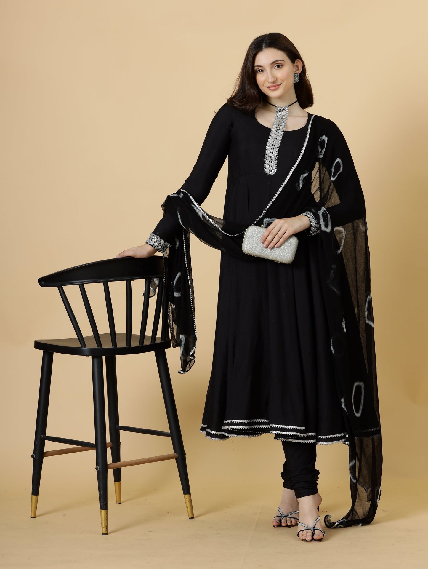 Classic Black Anarkali Suit with Tye and dye Dupatta