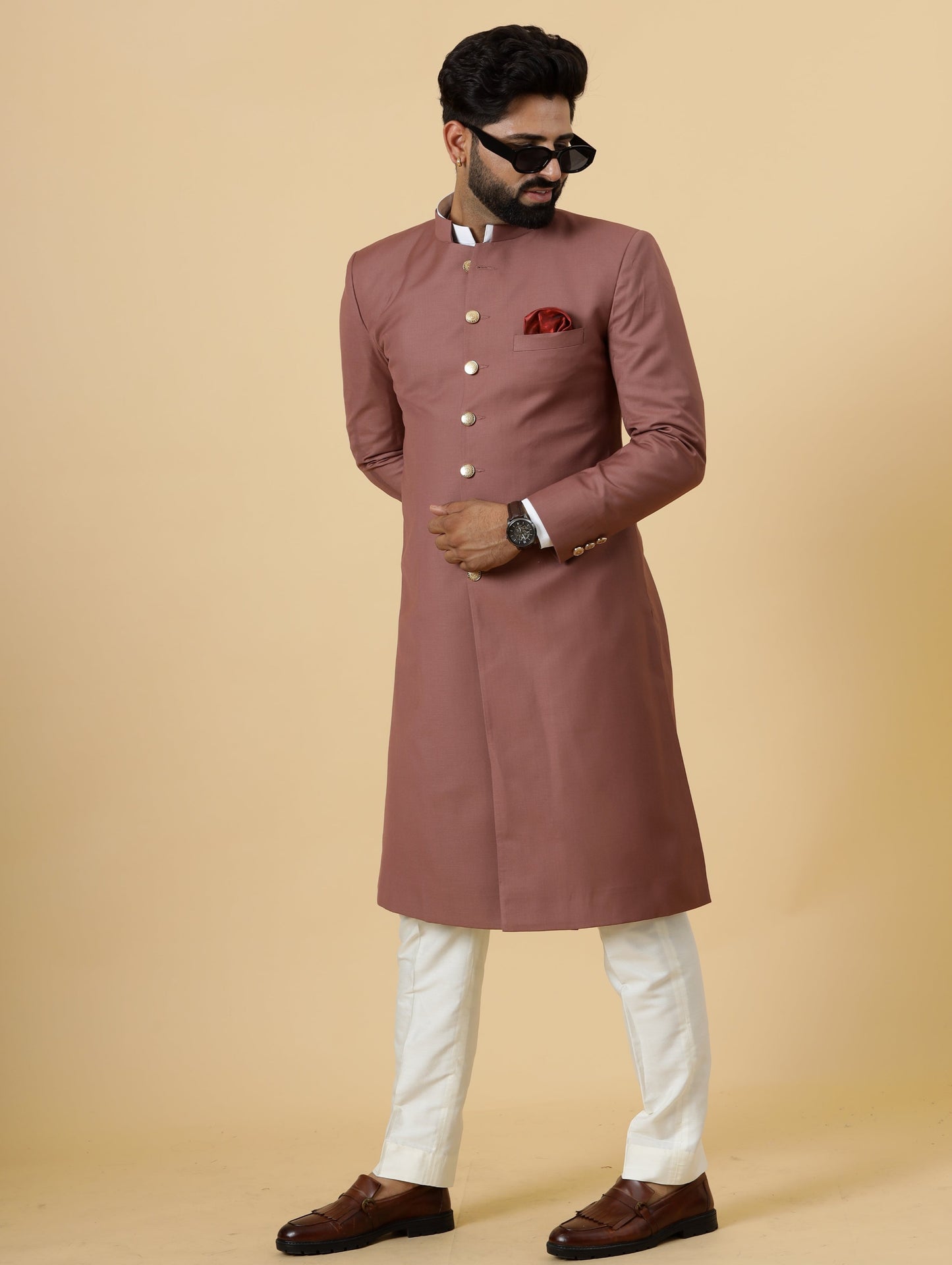 Classic Rosewood Achkan for Men