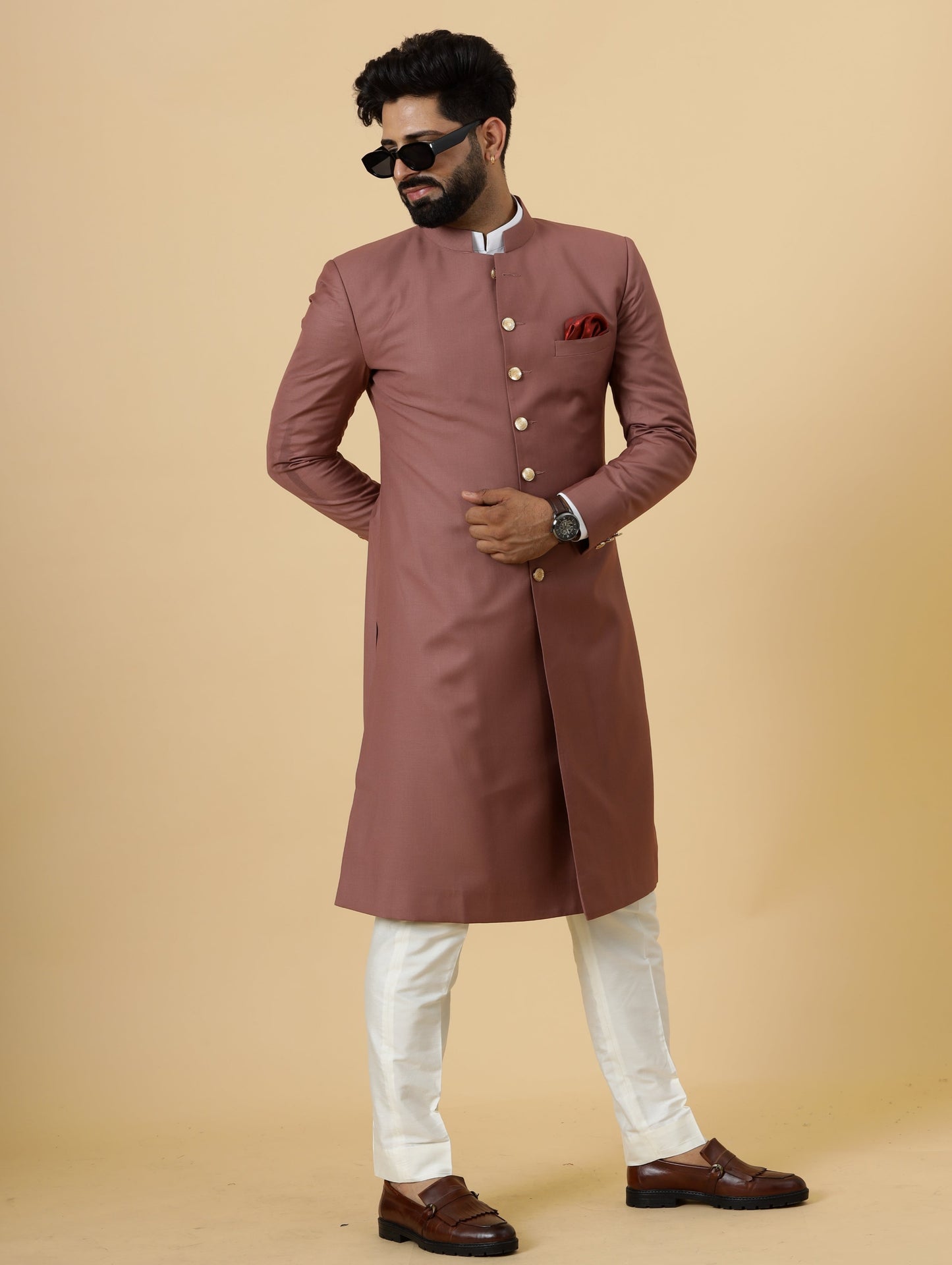 Classic Rosewood Achkan for Men