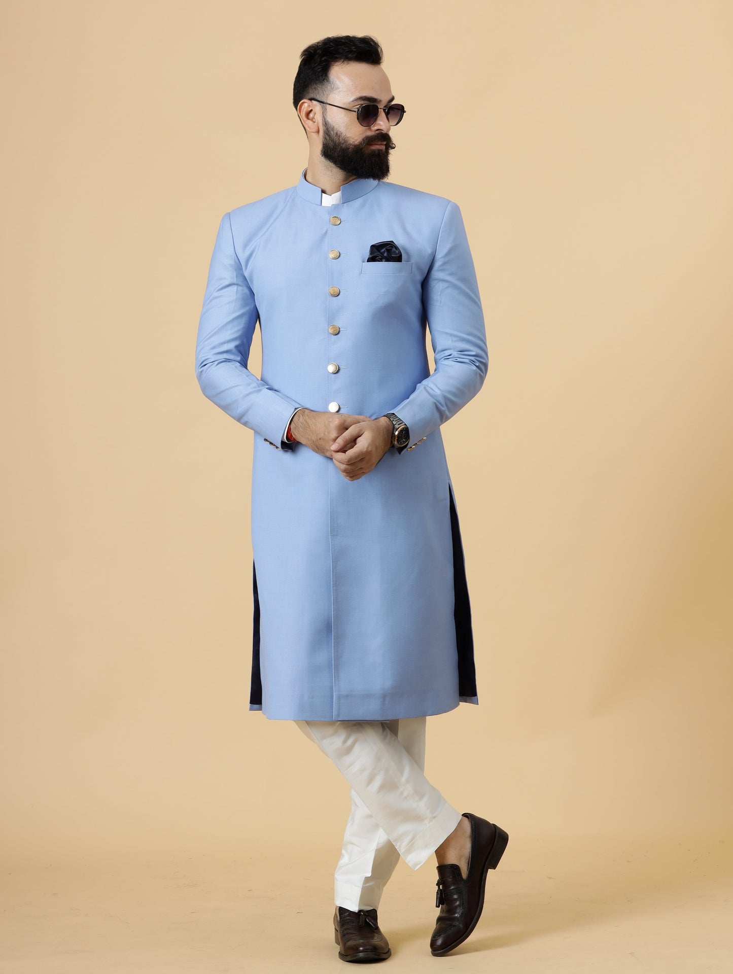 Classic Corn-Flower Blue Achkan for Men