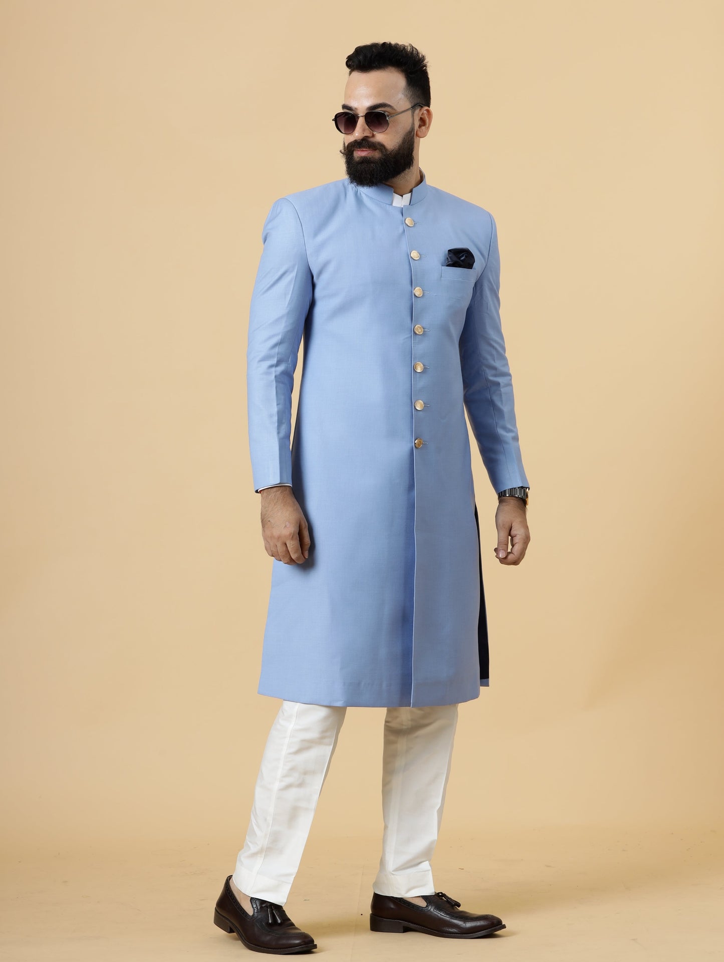 Classic Corn-Flower Blue Achkan for Men