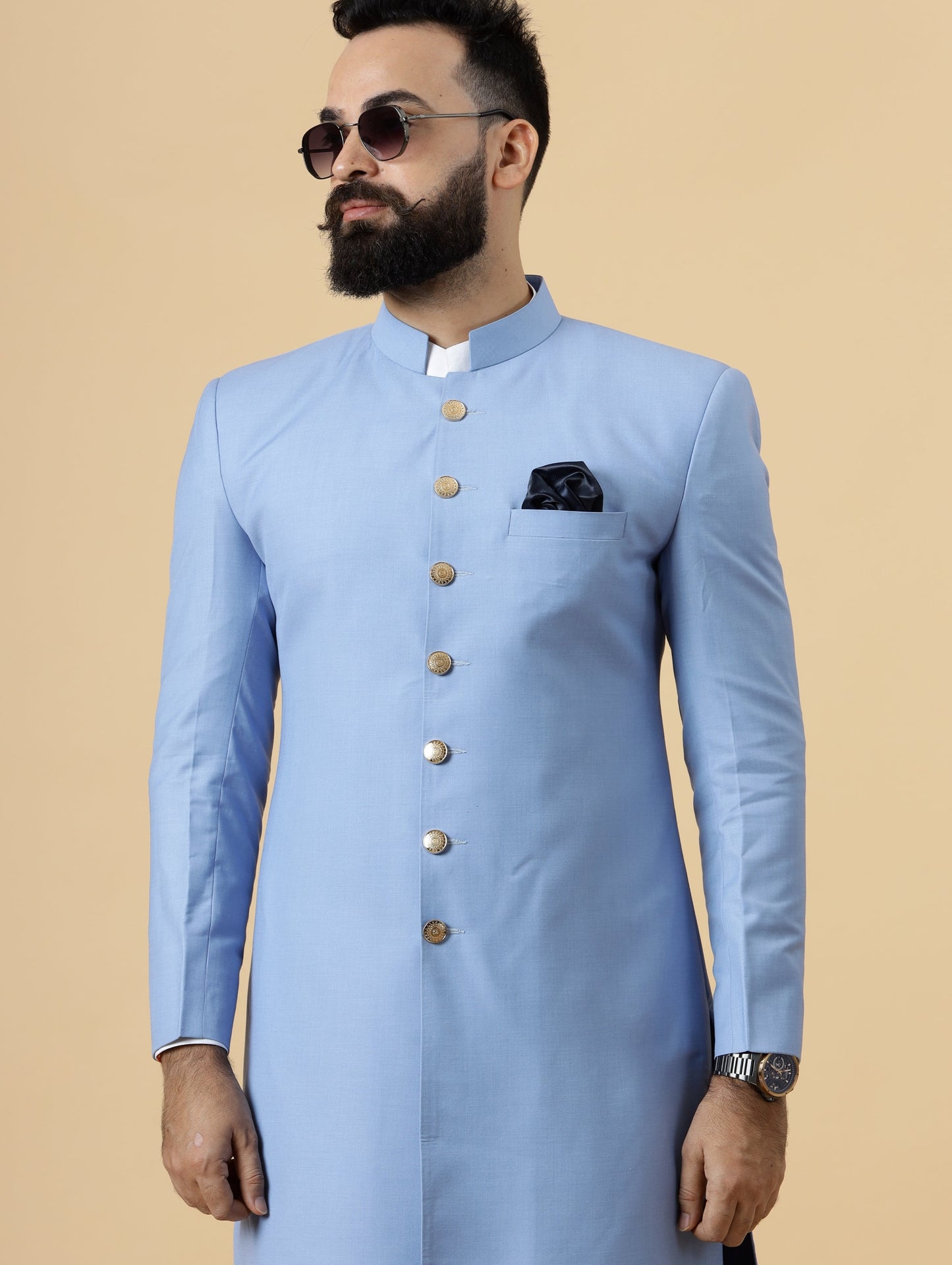 Classic Corn-Flower Blue Achkan for Men