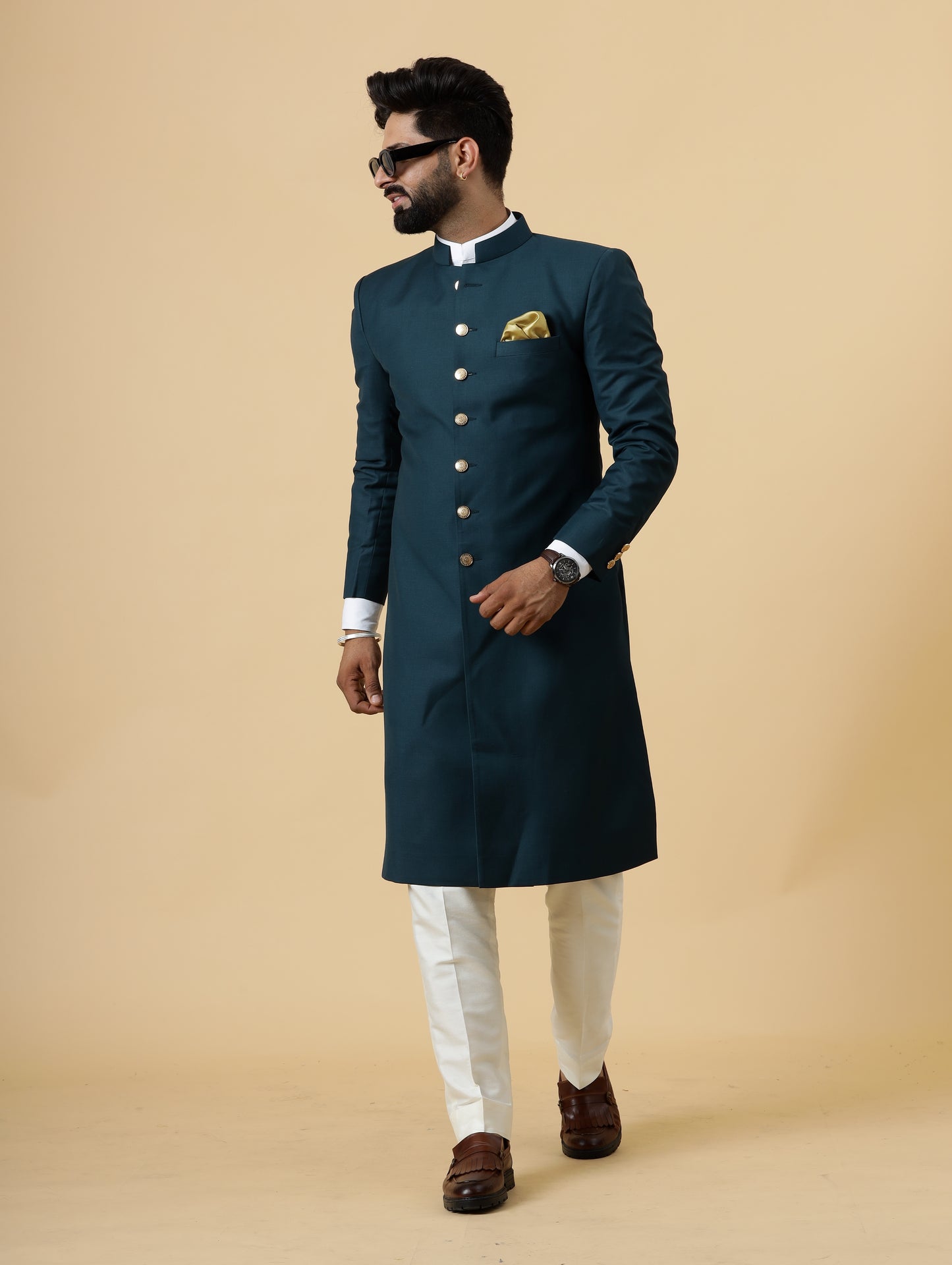 Classic Teal Achkan for Men