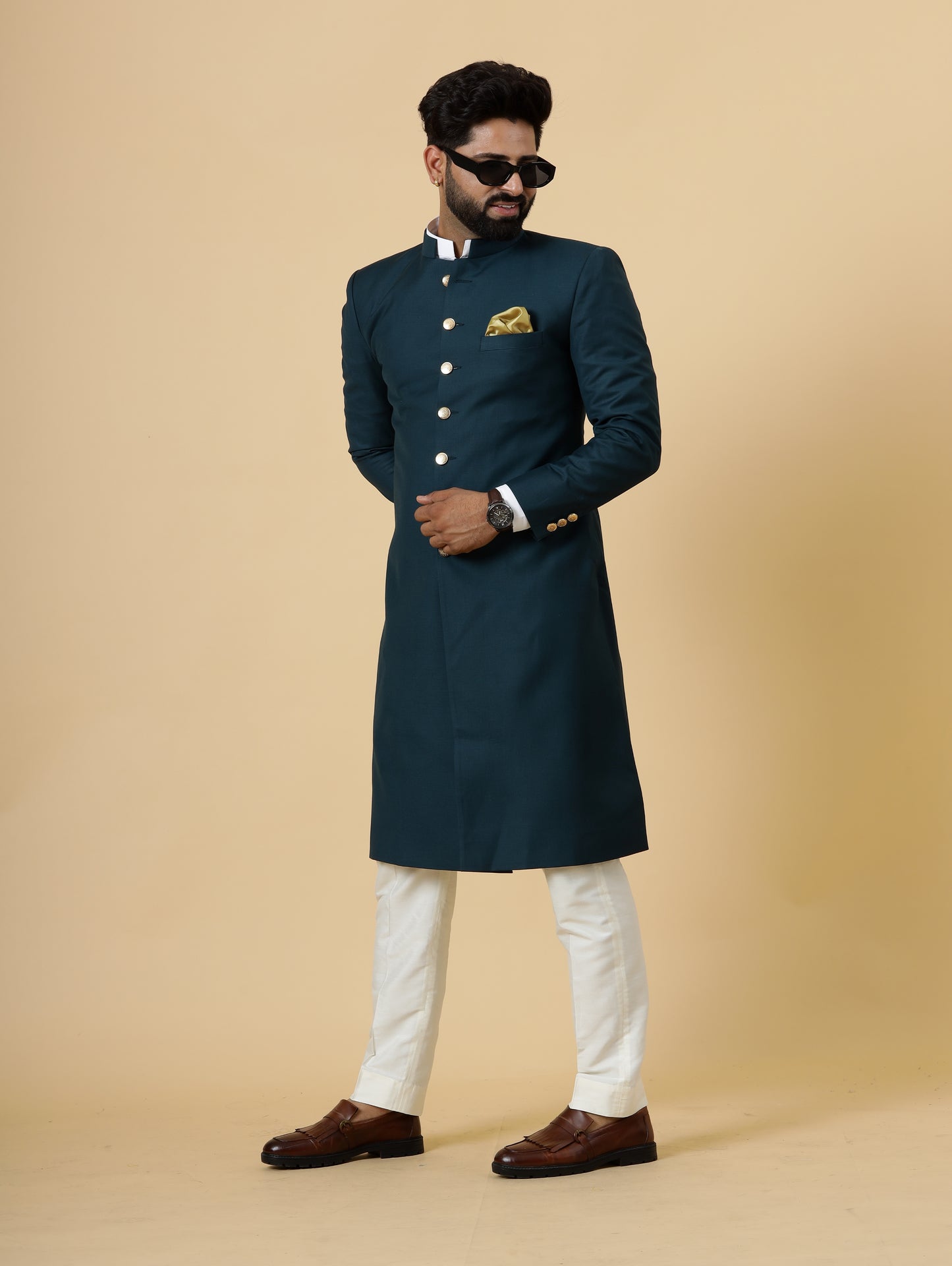 Classic Teal Achkan for Men