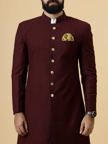 Classic Wine Achkan for Men