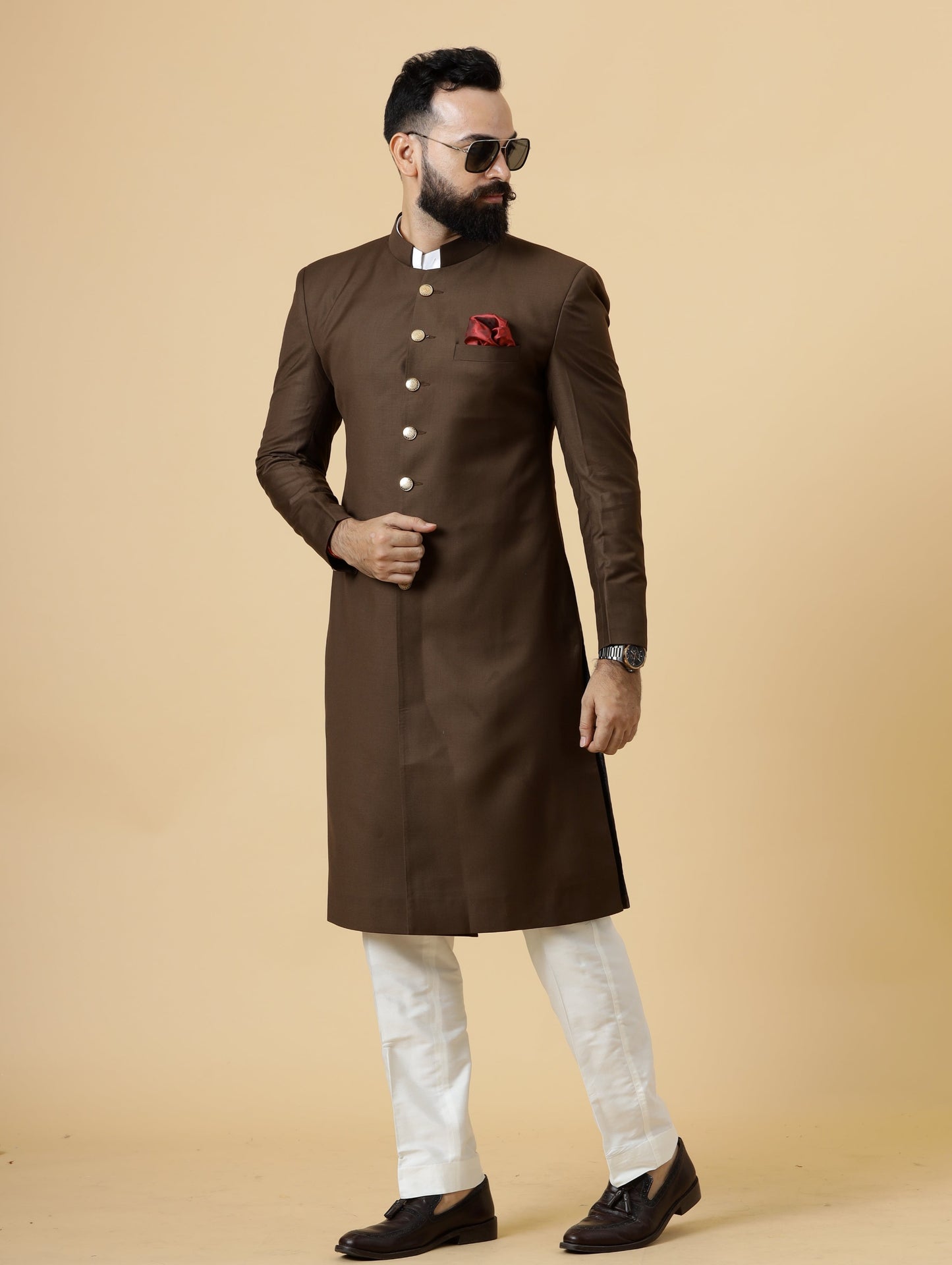 Classic Cocoa Brown Achkan for Men