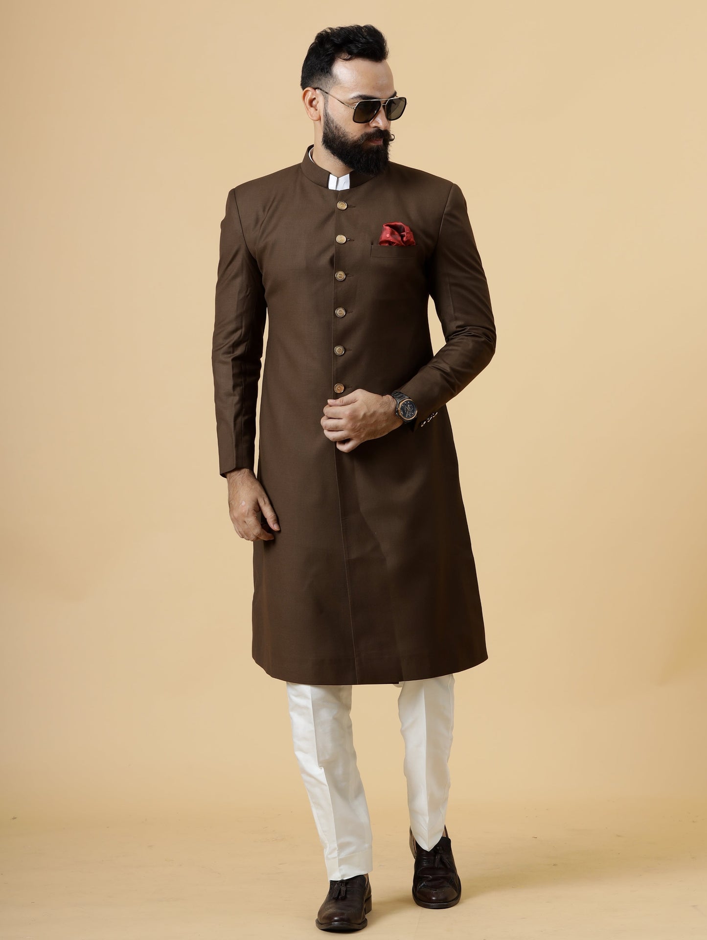 Classic Cocoa Brown Achkan for Men