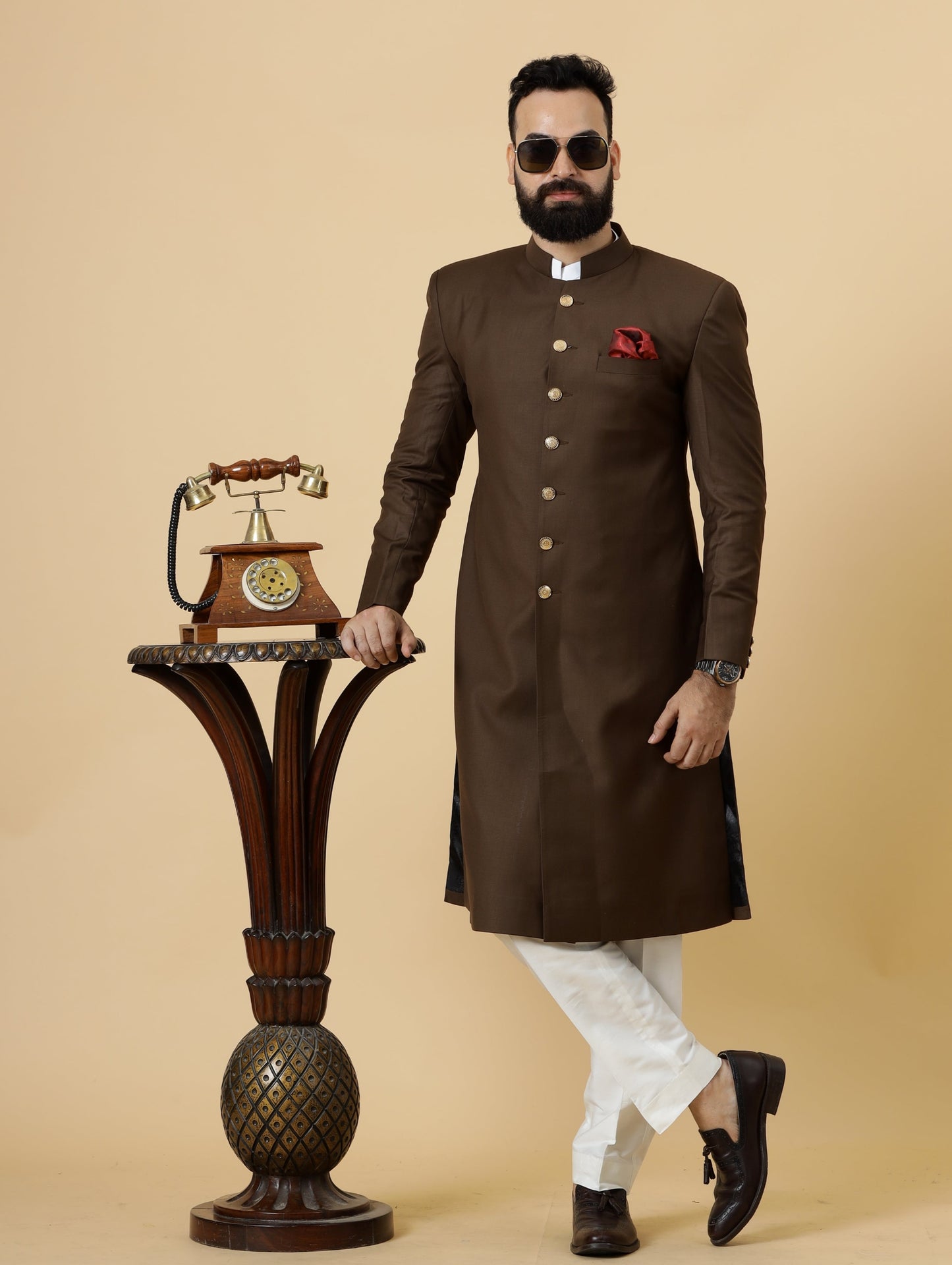 Classic Cocoa Brown Achkan for Men