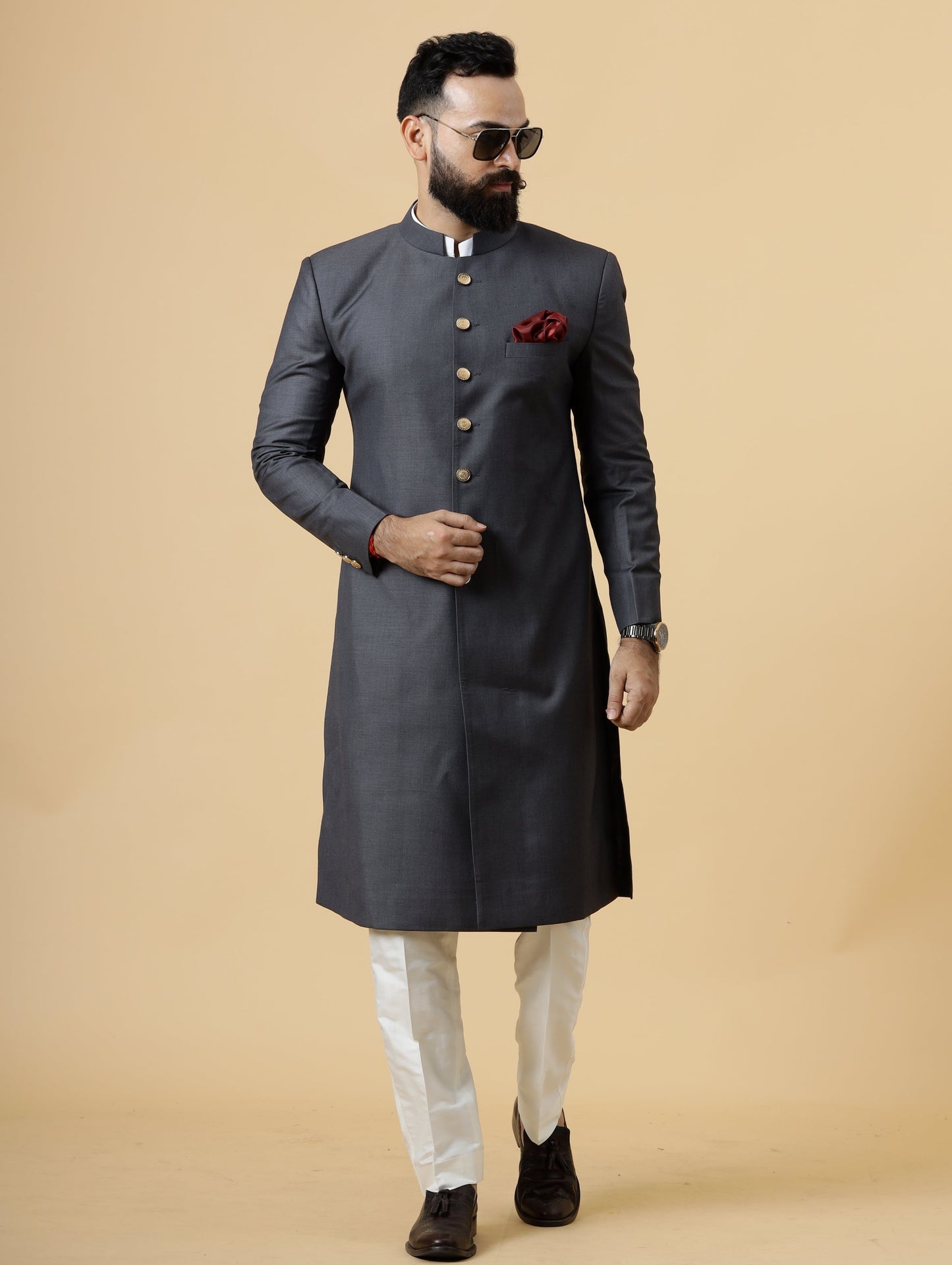 Classic Charcoal Grey Achkan for Men