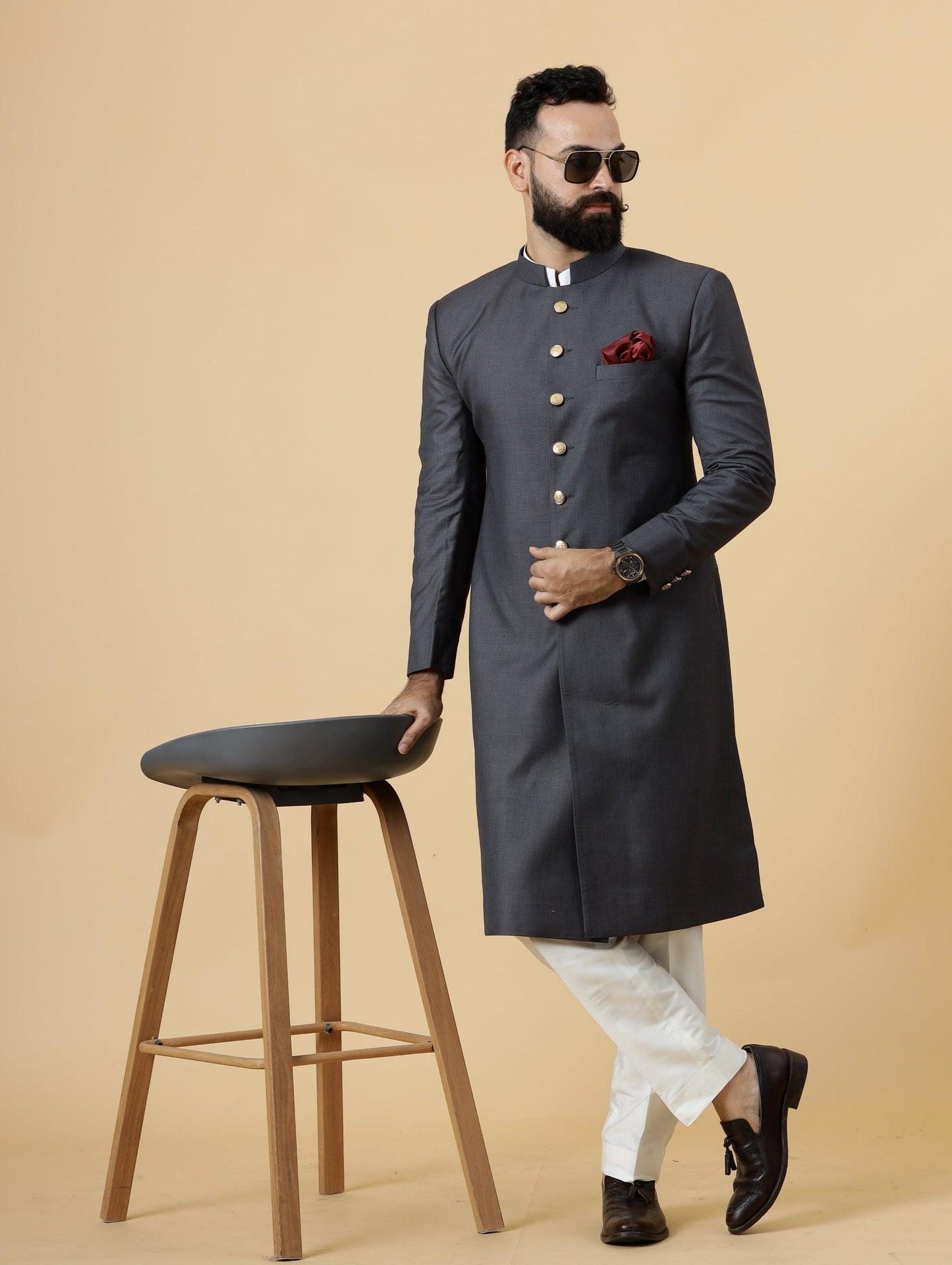 Classic Charcoal Grey Achkan for Men