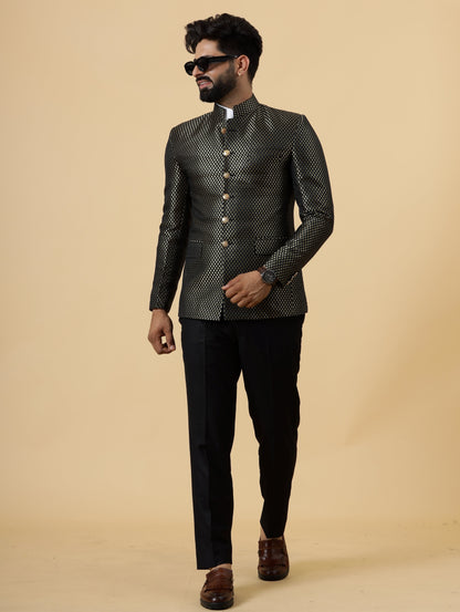 Bespoke Black Brocade Silk Jodhpuri Bandhgala for Men