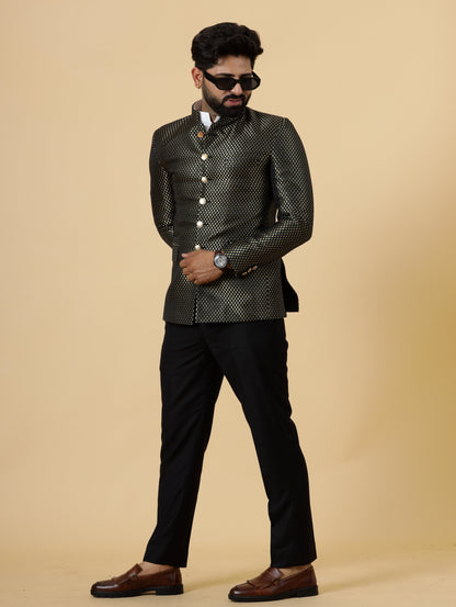 Bespoke Black Brocade Silk Jodhpuri Bandhgala for Men