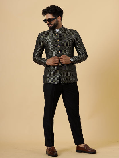 Bespoke Black Brocade Silk Jodhpuri Bandhgala for Men