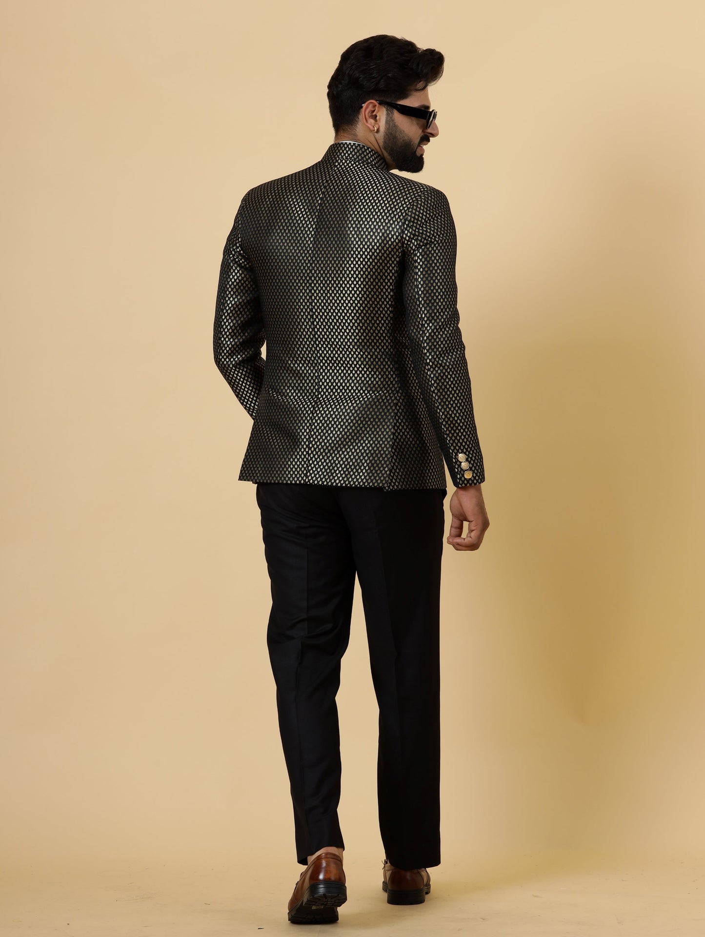 Bespoke Black Brocade Silk Jodhpuri Bandhgala for Men