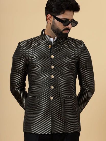 Bespoke Black Brocade Silk Jodhpuri Bandhgala for Men