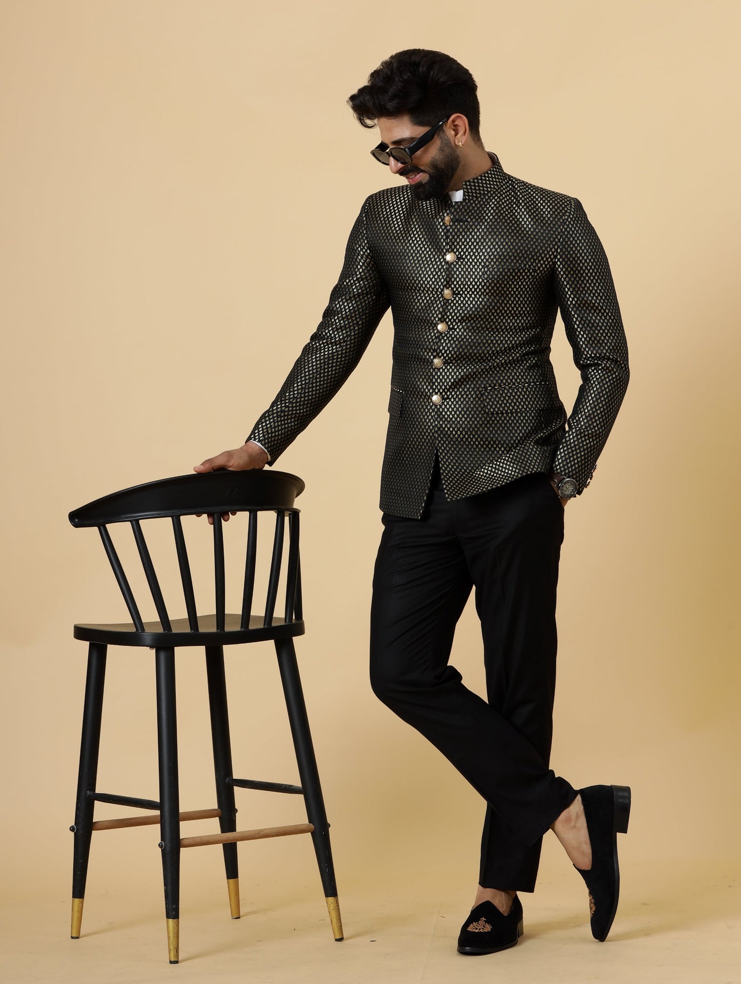 Bespoke Black Brocade Silk Jodhpuri Bandhgala for Men